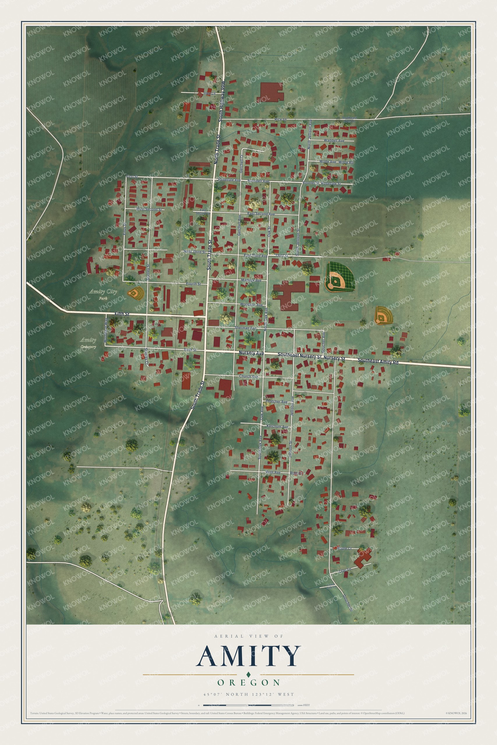 Watermarked full-map preview of Amity, Oregon