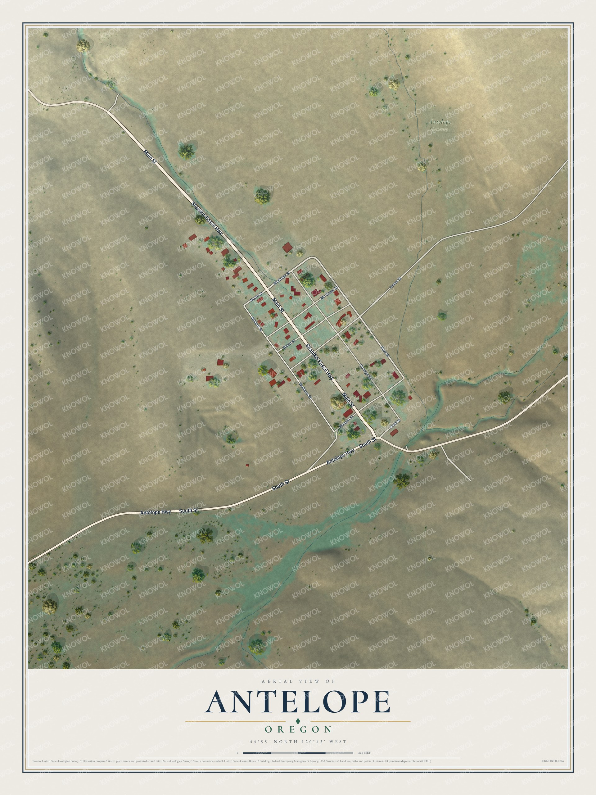 Watermarked full-map preview of Antelope, Oregon