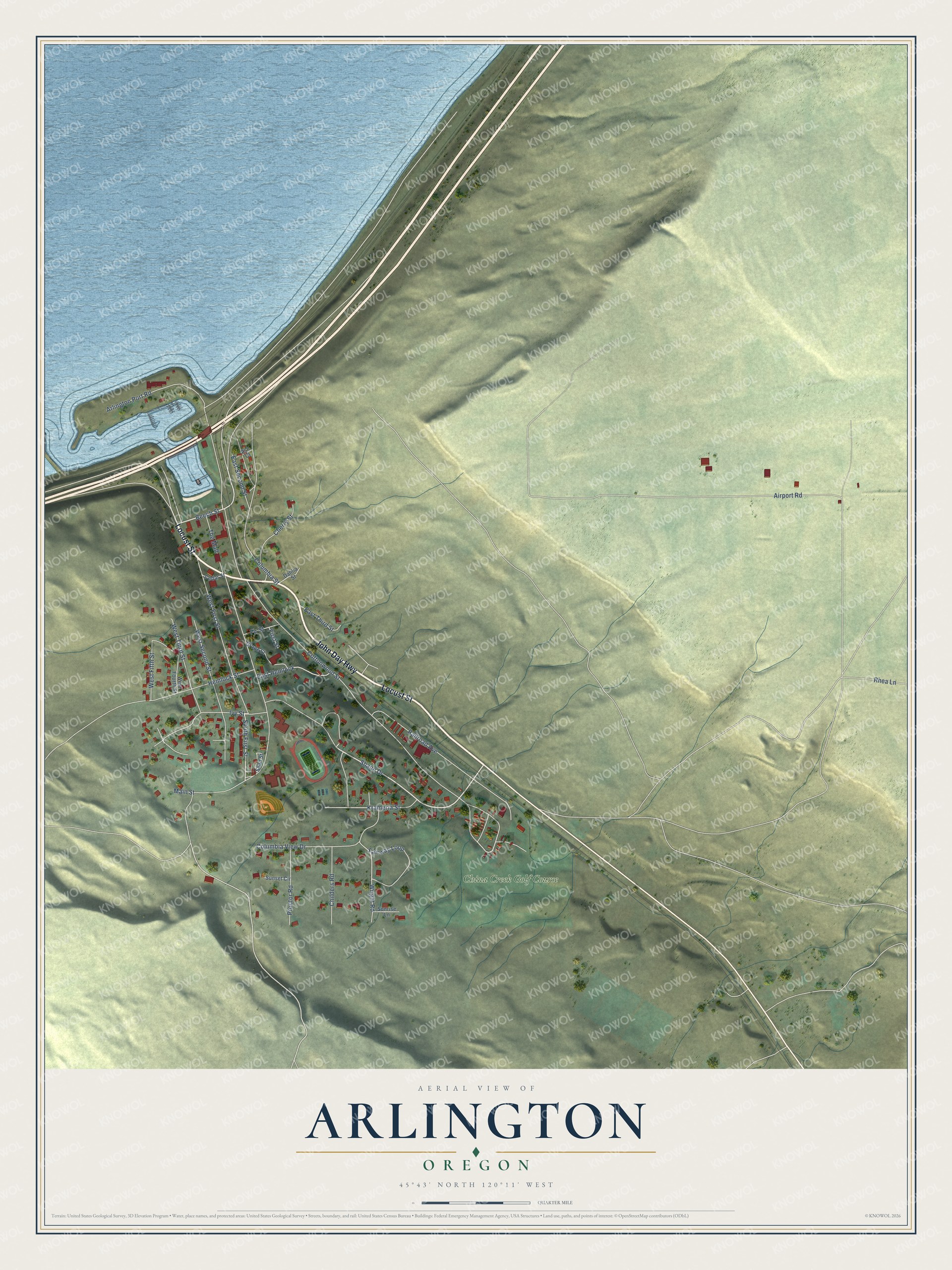 Watermarked full-map preview of Arlington, Oregon
