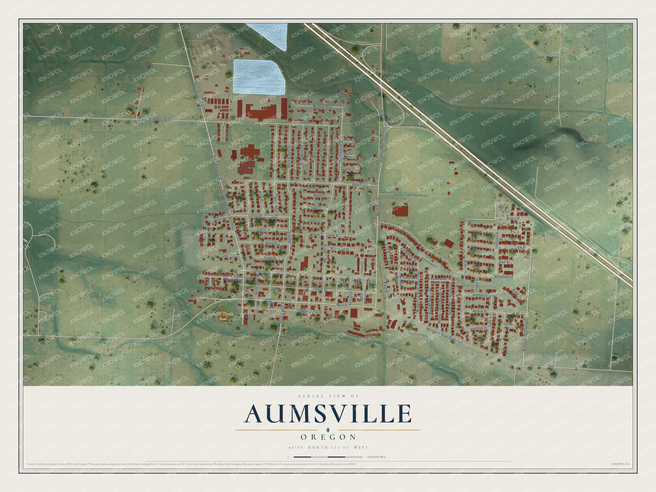 Watermarked full-map preview of Aumsville, Oregon