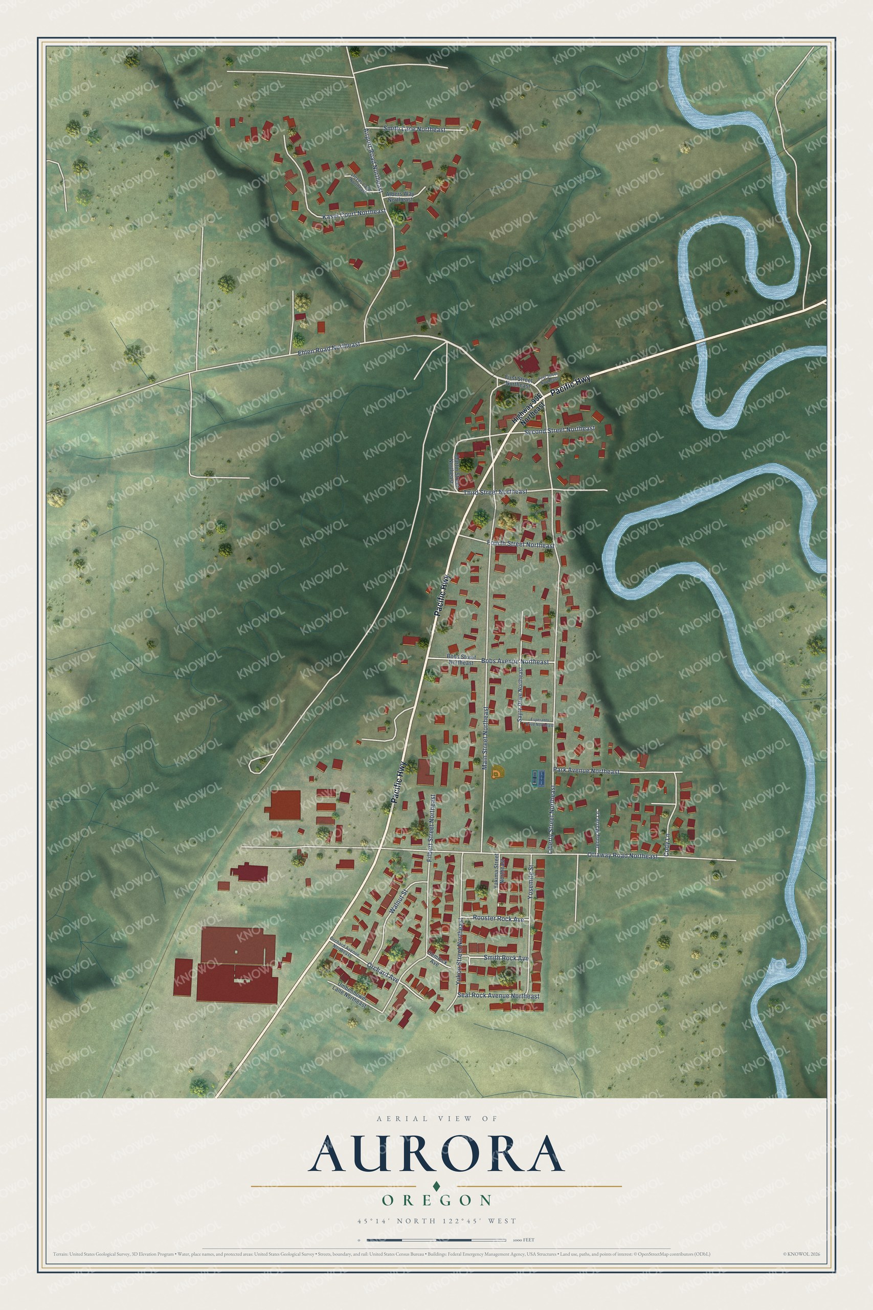 Watermarked full-map preview of Aurora, Oregon