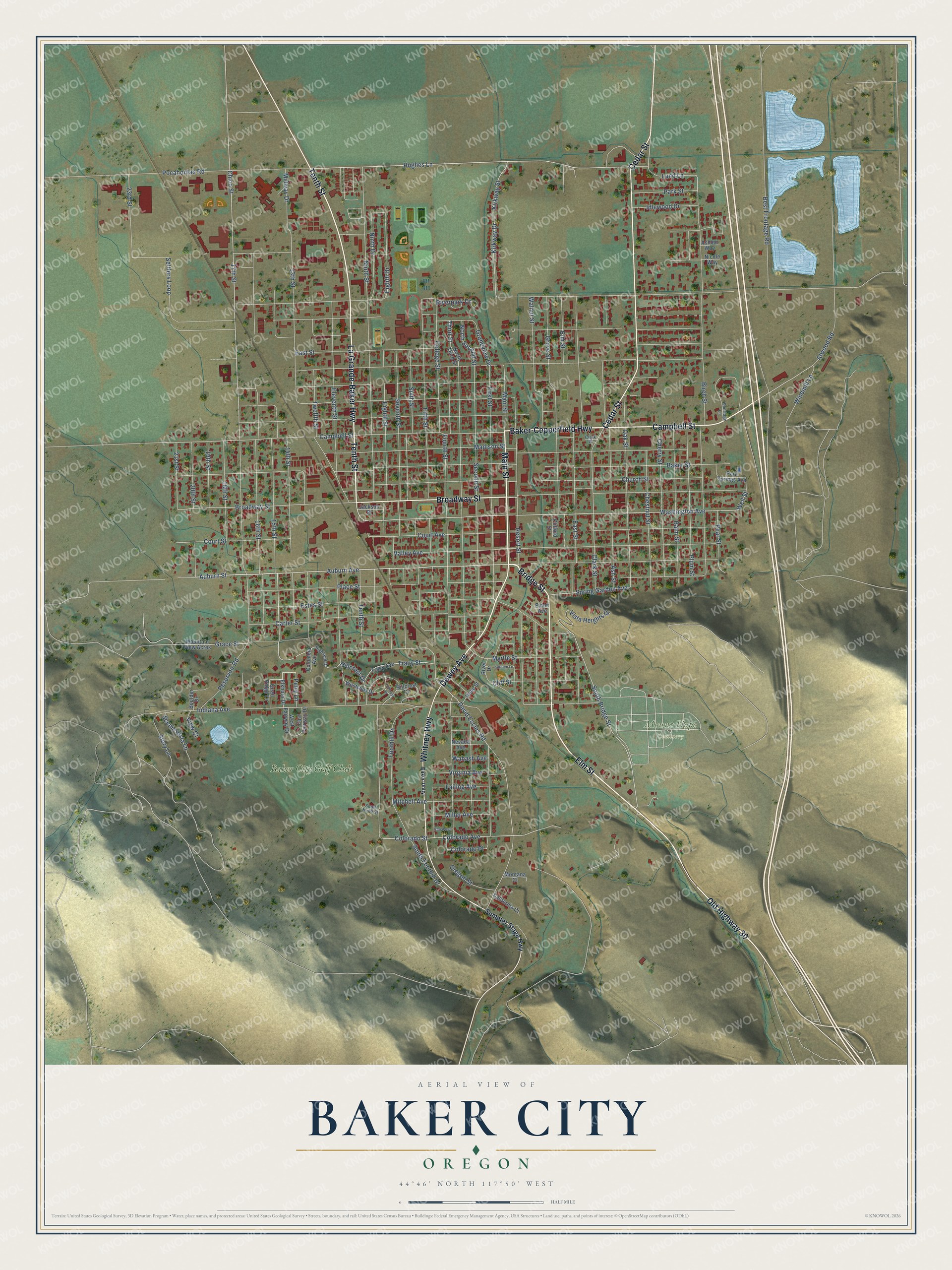 Watermarked full-map preview of Baker City, Oregon