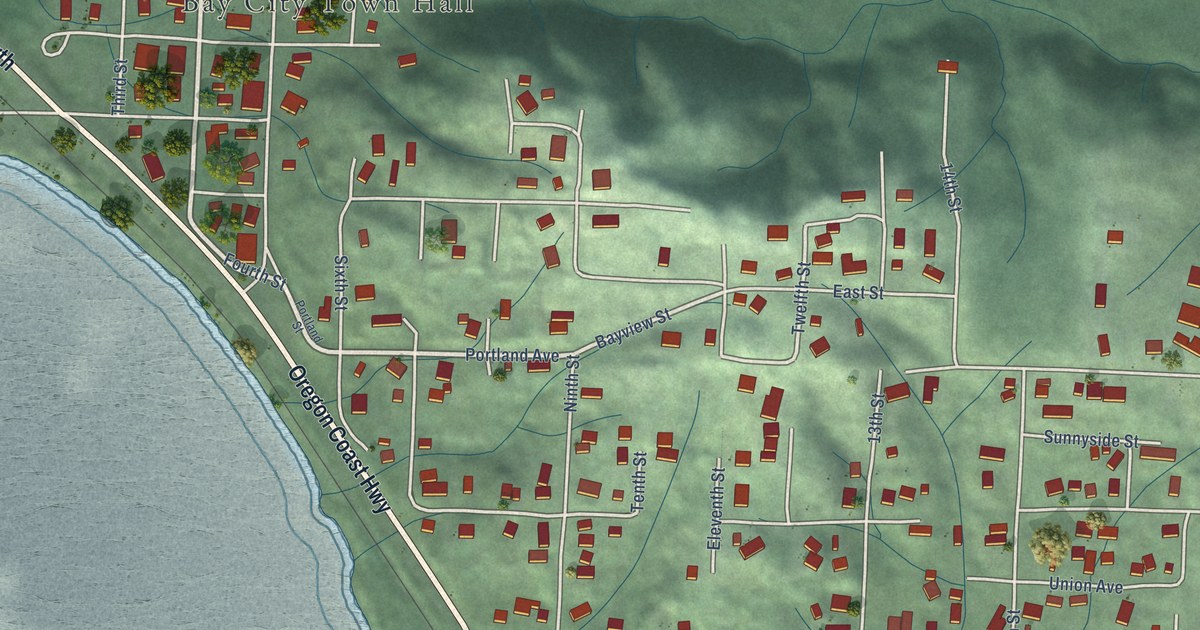 Map of Bay City, Oregon in 2026