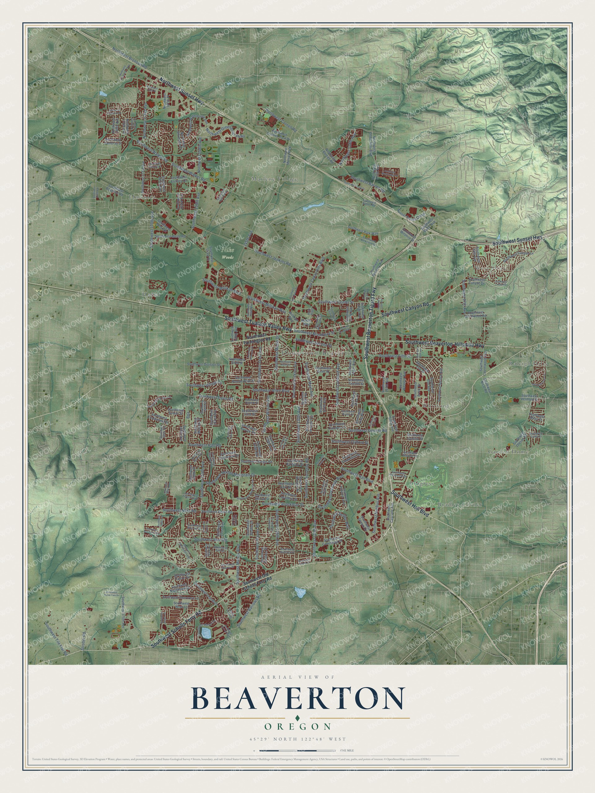 Watermarked full-map preview of Beaverton, Oregon