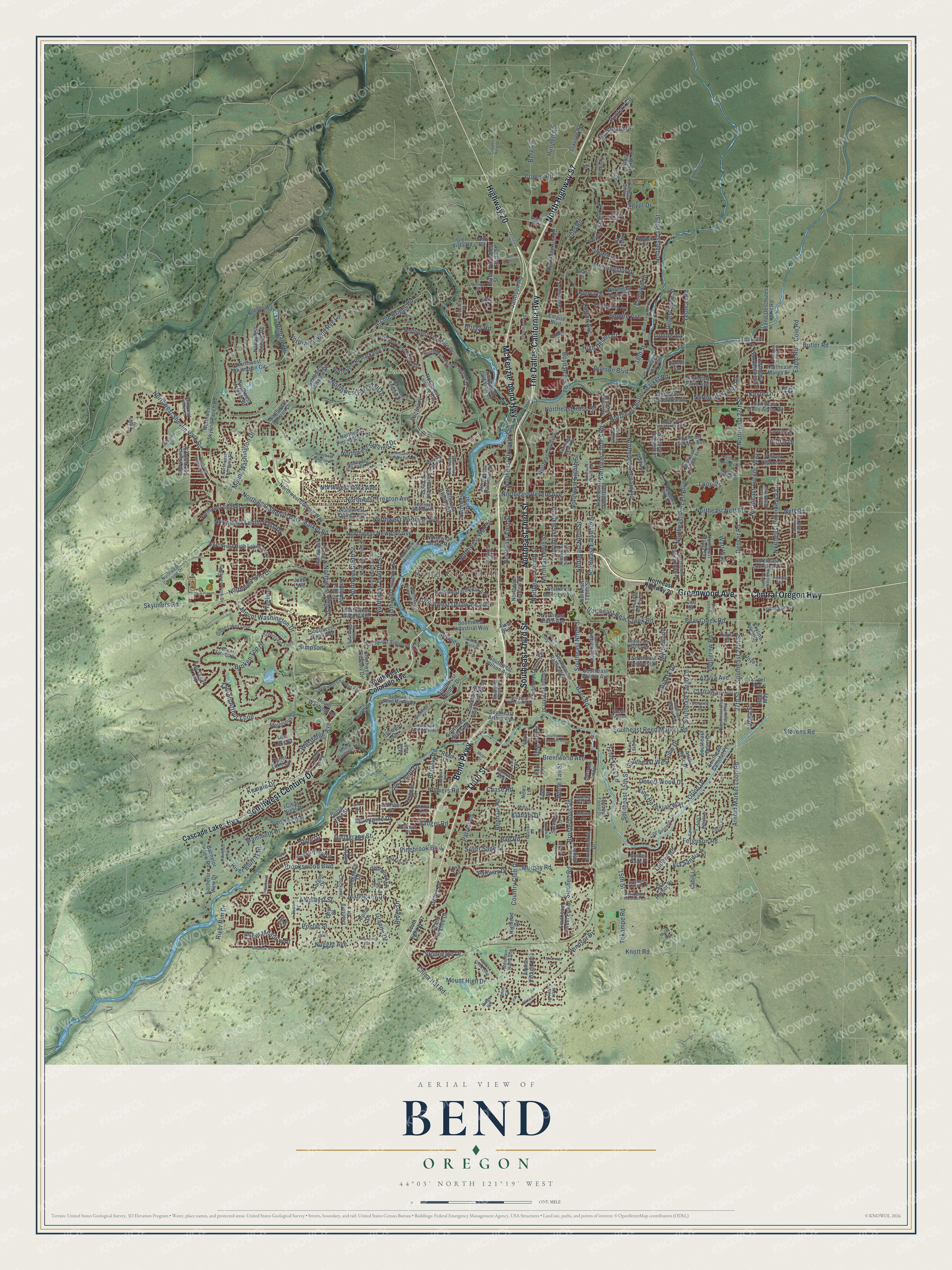 Watermarked full-map preview of Bend, Oregon