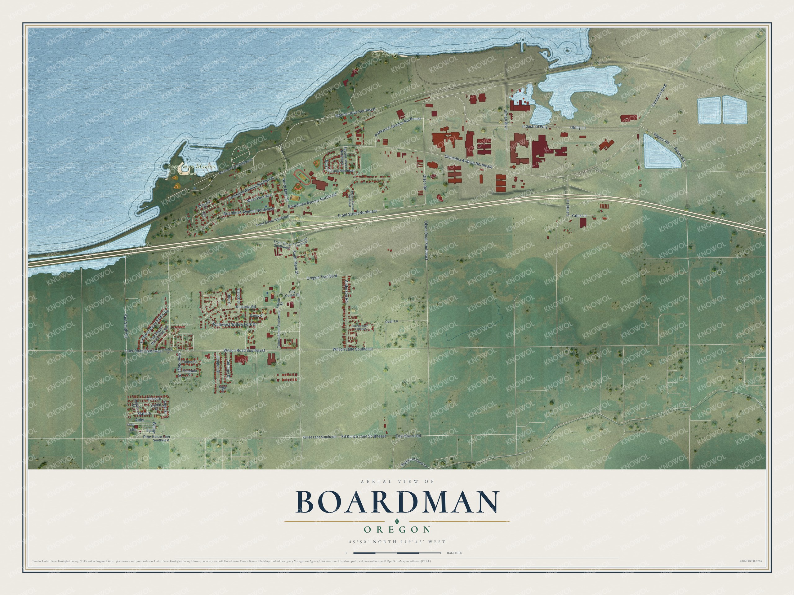 Watermarked full-map preview of Boardman, Oregon