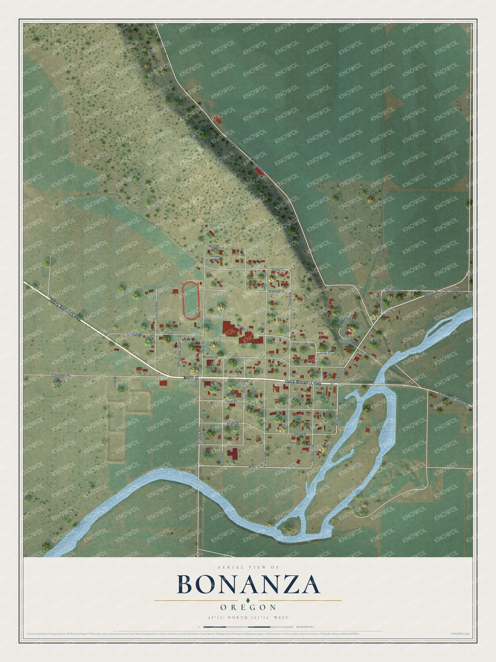 Watermarked full-map preview of Bonanza, Oregon