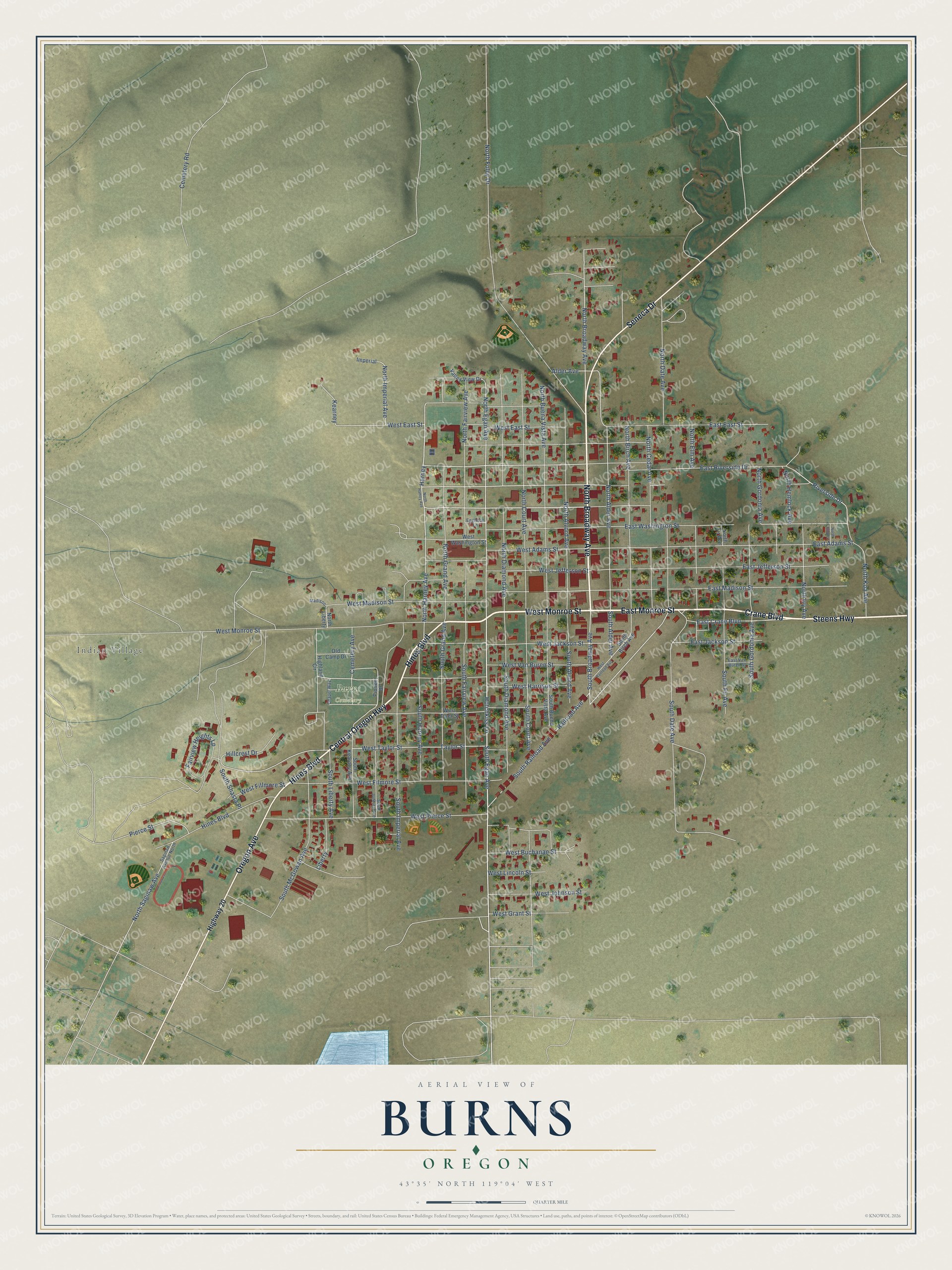 Watermarked full-map preview of Burns, Oregon