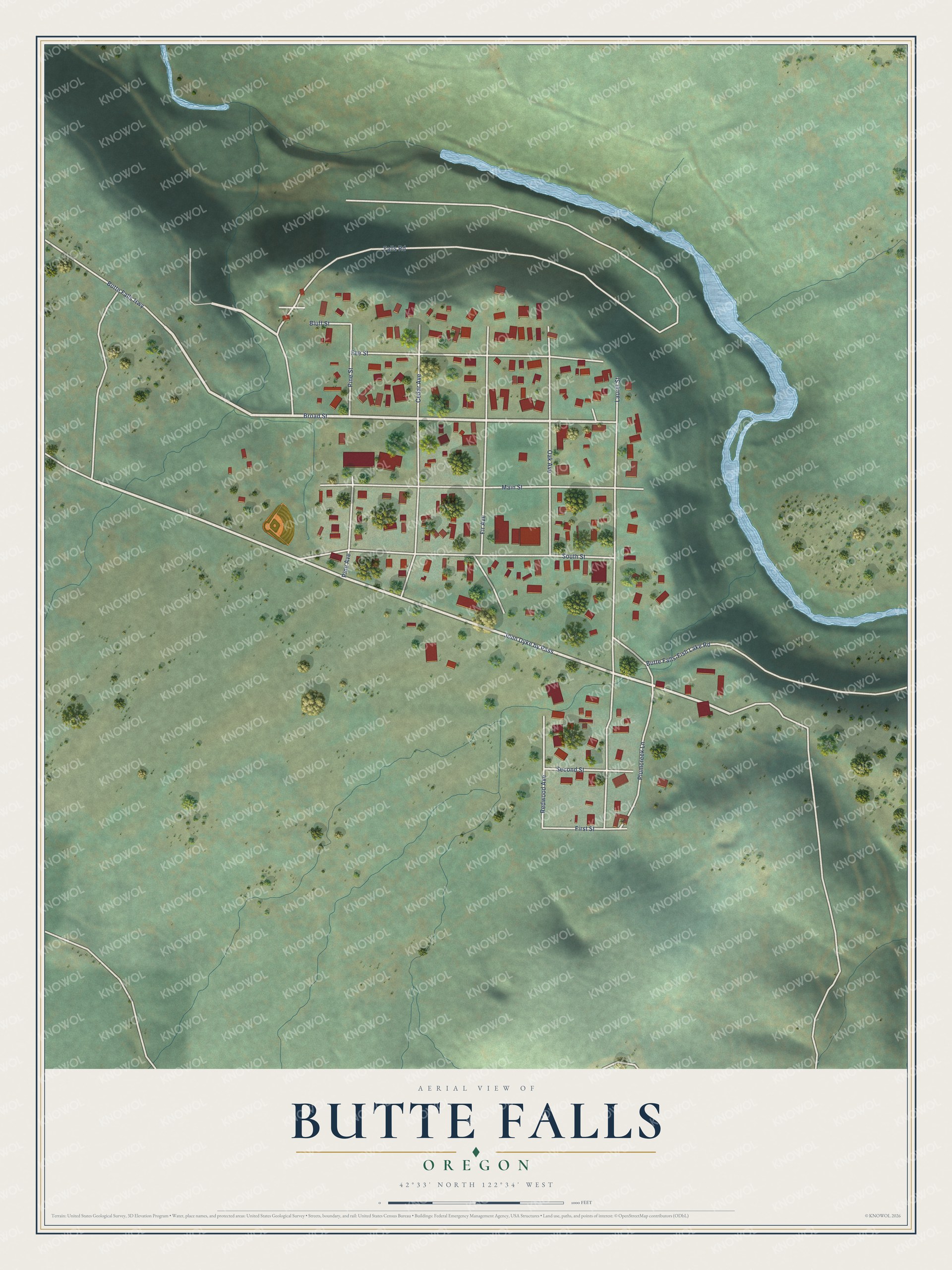 Watermarked full-map preview of Butte Falls, Oregon