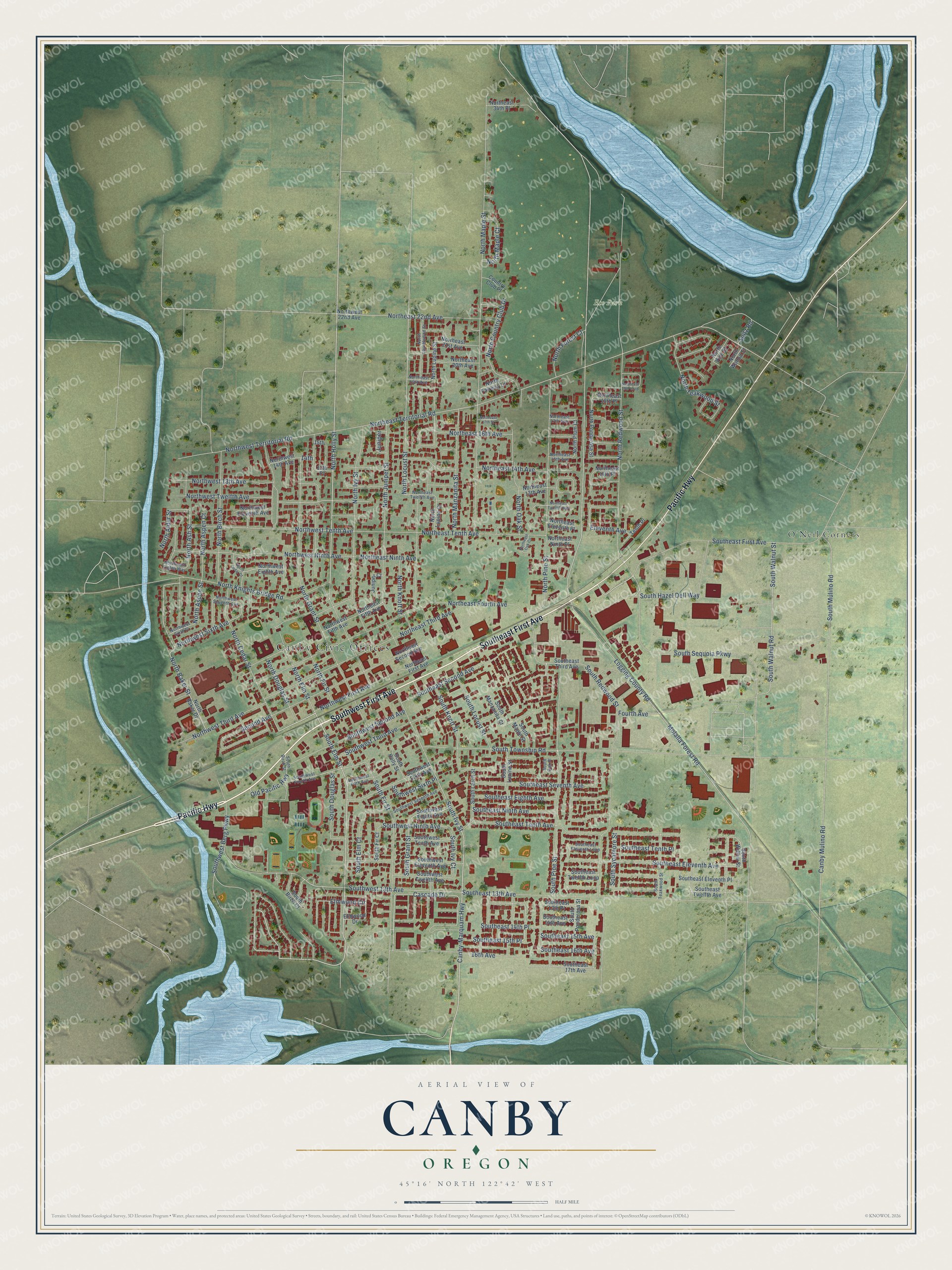 Watermarked full-map preview of Canby, Oregon