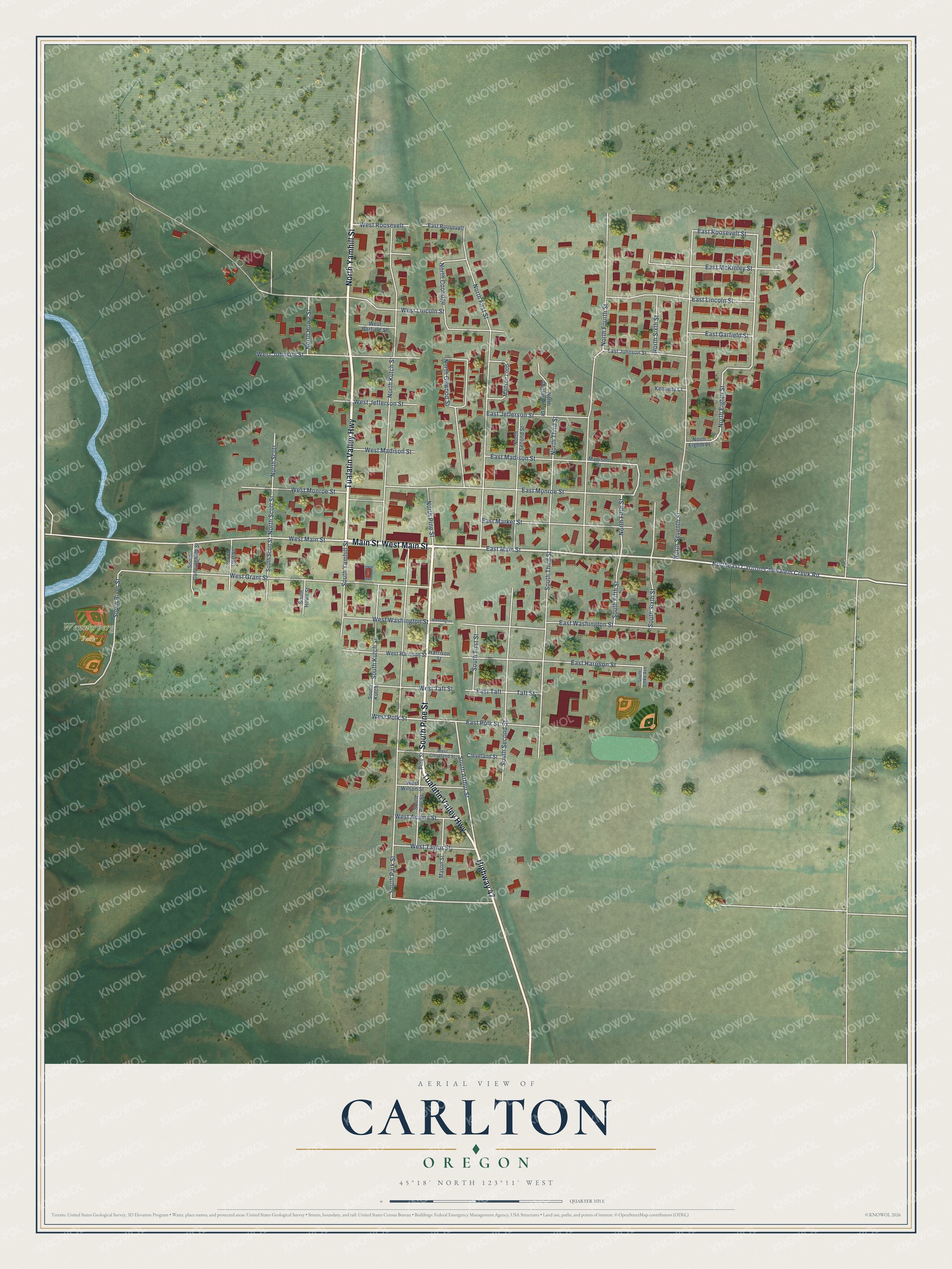 Watermarked full-map preview of Carlton, Oregon
