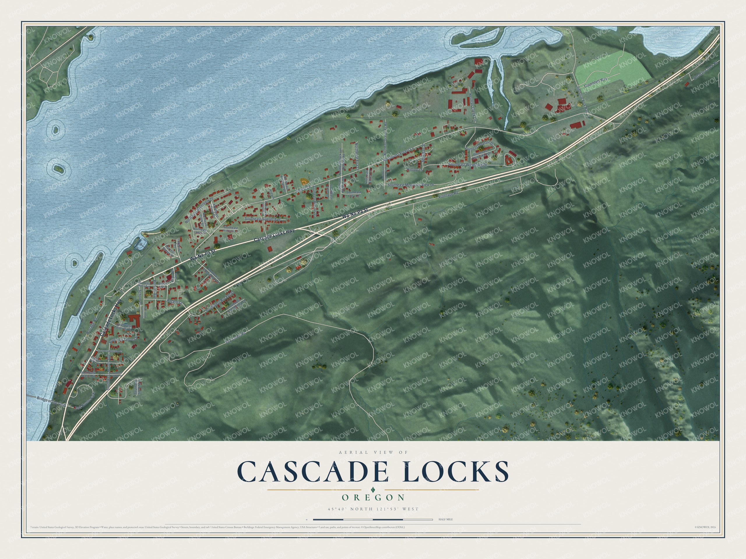 Watermarked full-map preview of Cascade Locks, Oregon