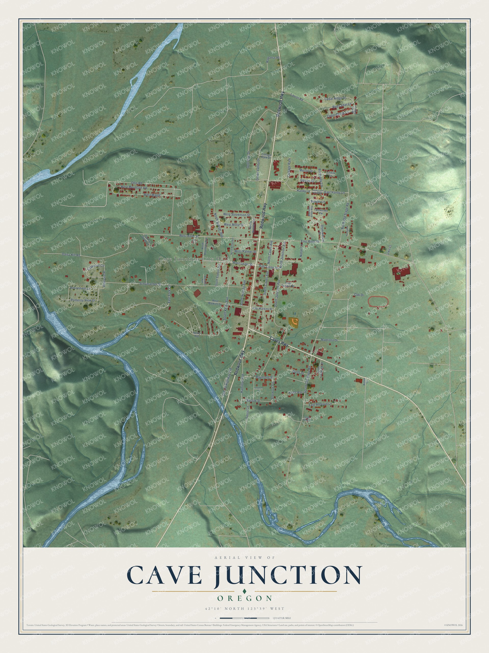 Watermarked full-map preview of Cave Junction, Oregon