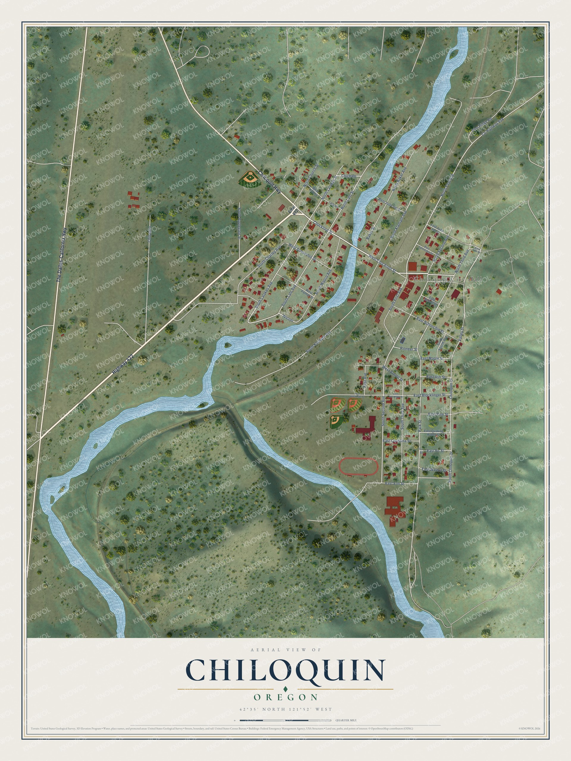 Watermarked full-map preview of Chiloquin, Oregon