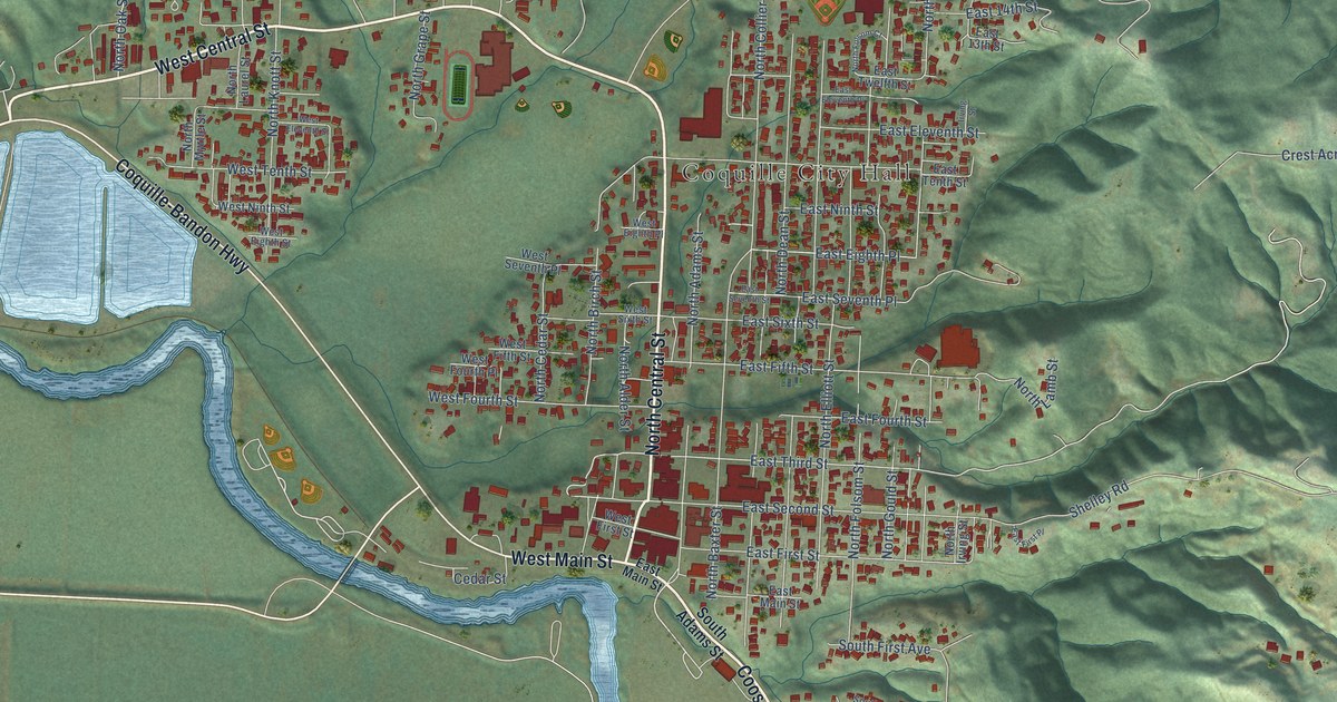 Map of Coquille, Oregon in 2026