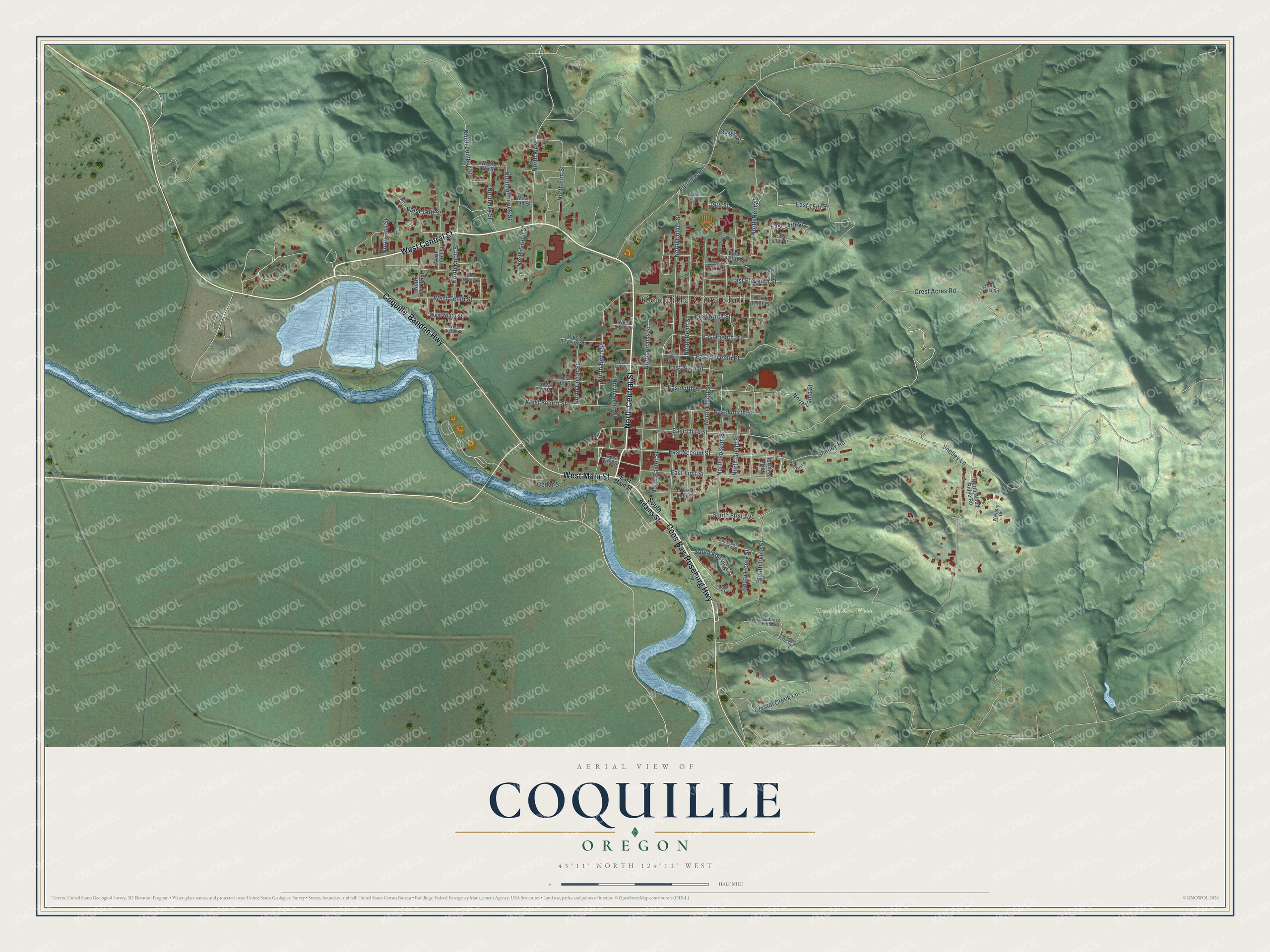 Watermarked full-map preview of Coquille, Oregon
