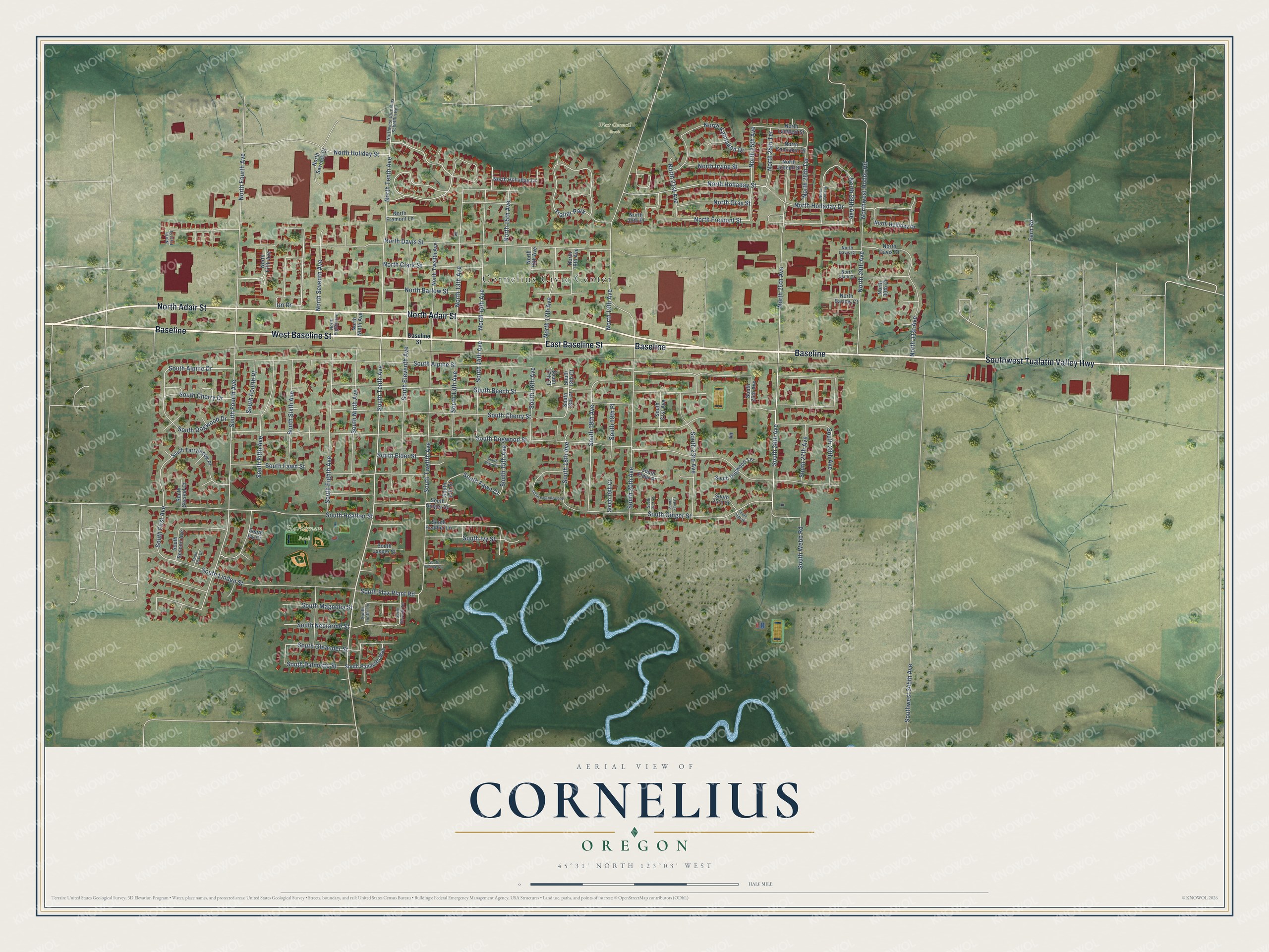 Watermarked full-map preview of Cornelius, Oregon