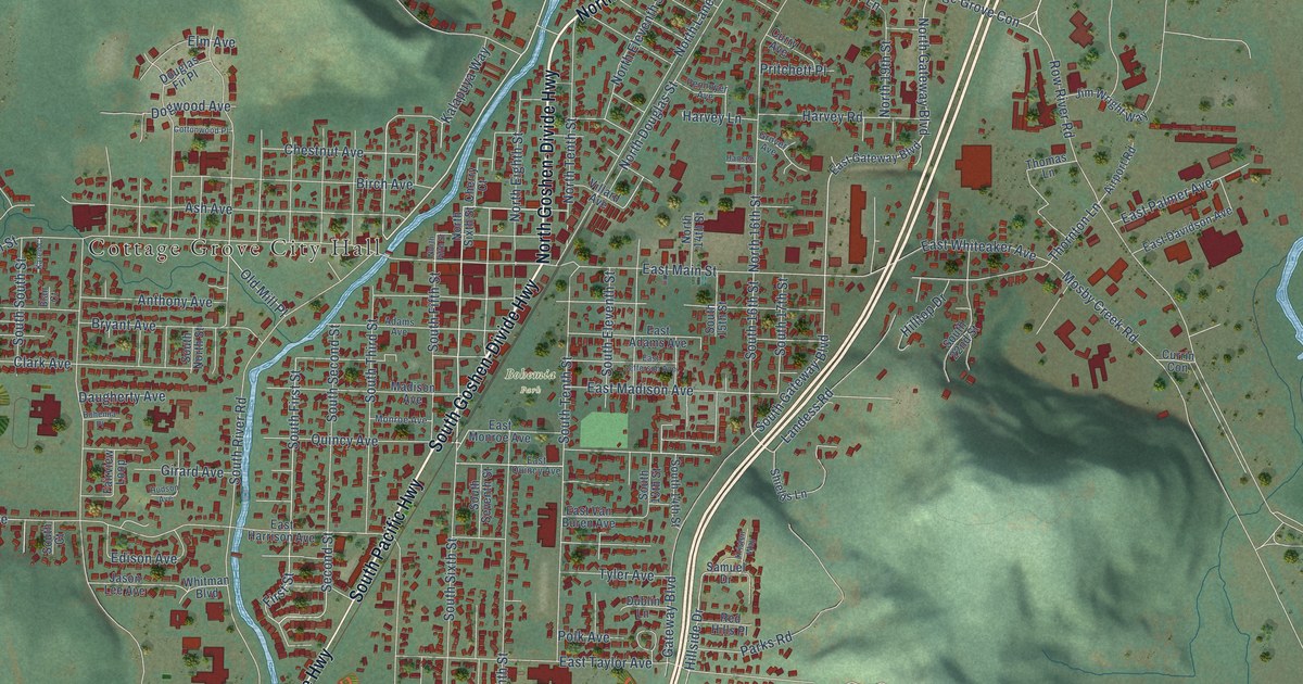 Map of Cottage Grove, Oregon in 2026