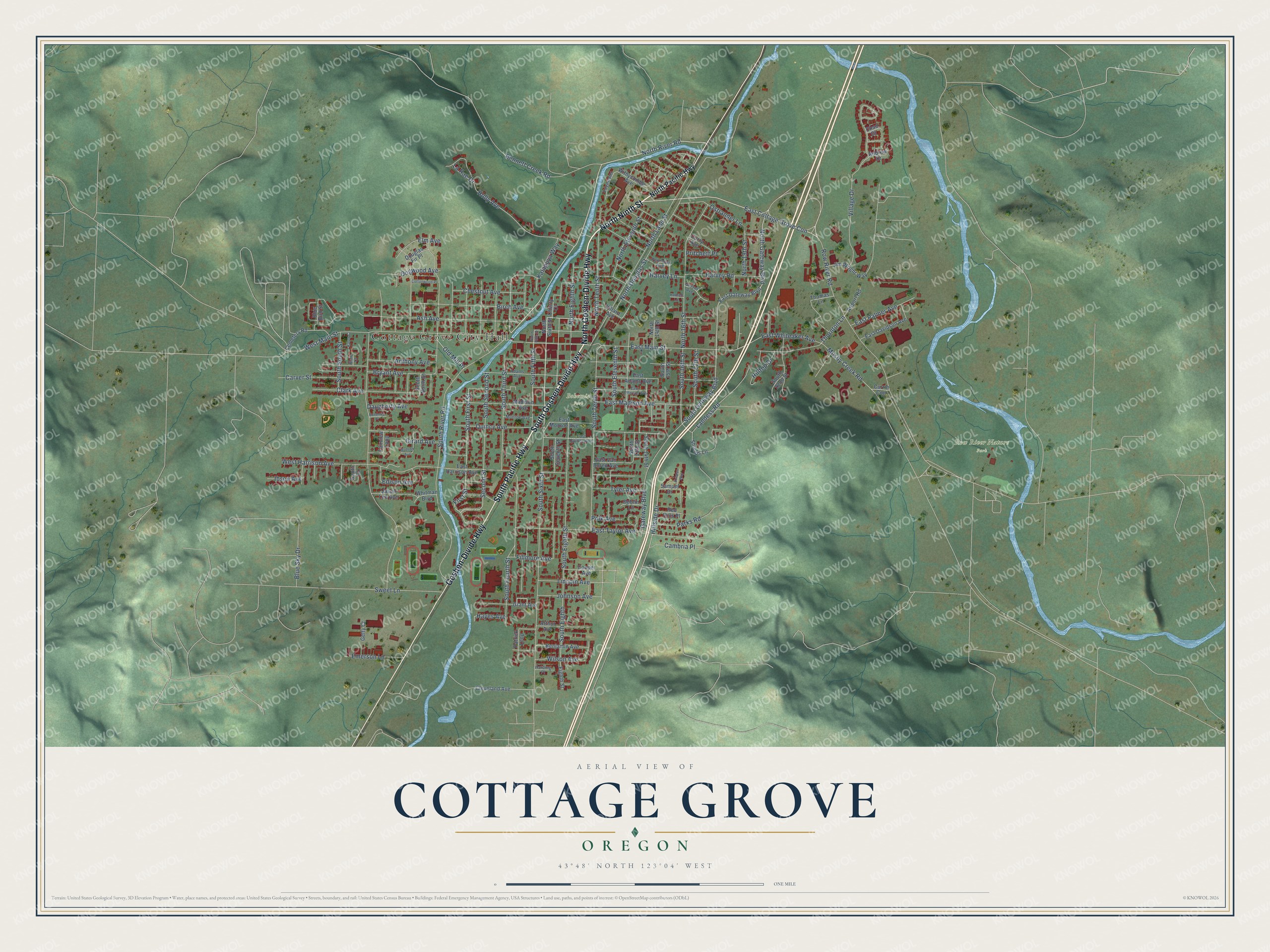 Watermarked full-map preview of Cottage Grove, Oregon