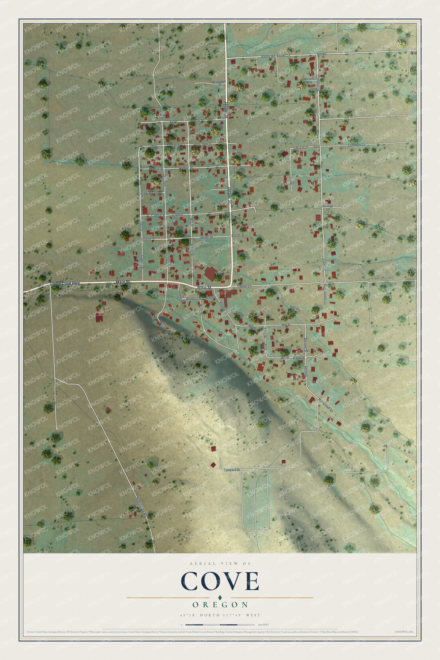 Watermarked full-map preview of Cove, Oregon