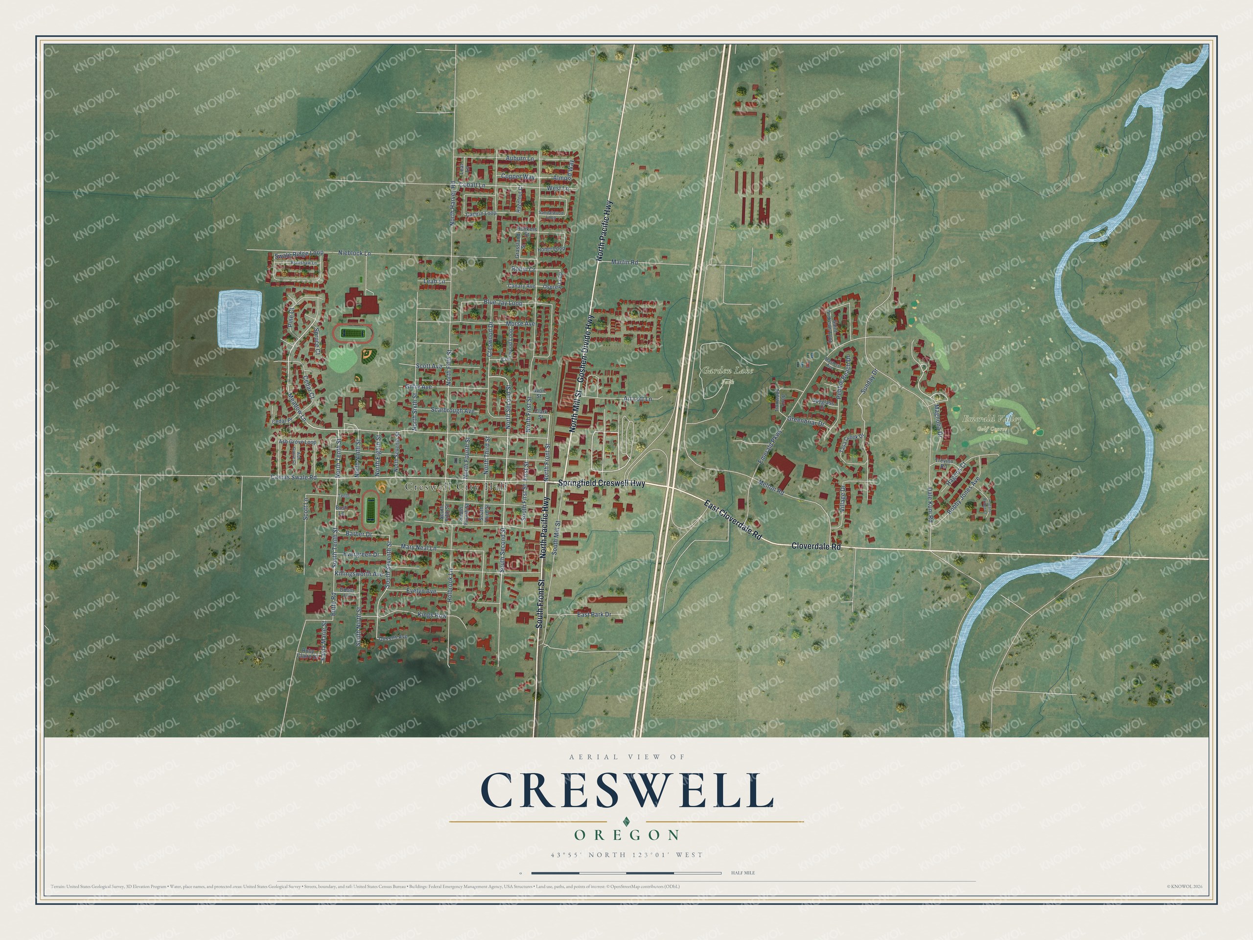 Watermarked full-map preview of Creswell, Oregon