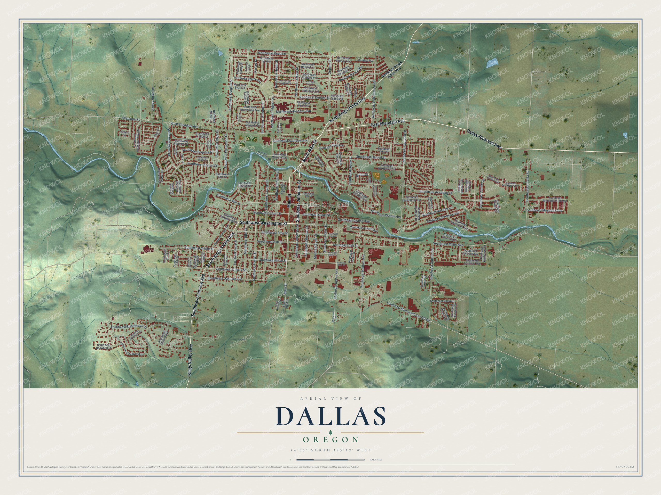 Watermarked full-map preview of Dallas, Oregon