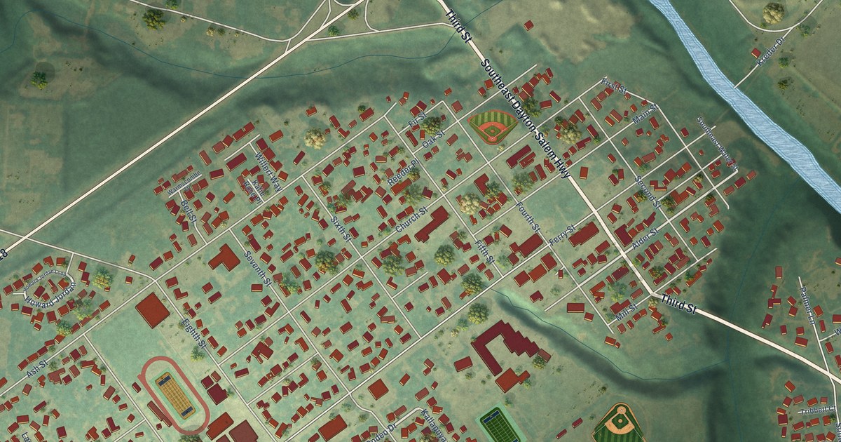 Map of Dayton, Oregon in 2026