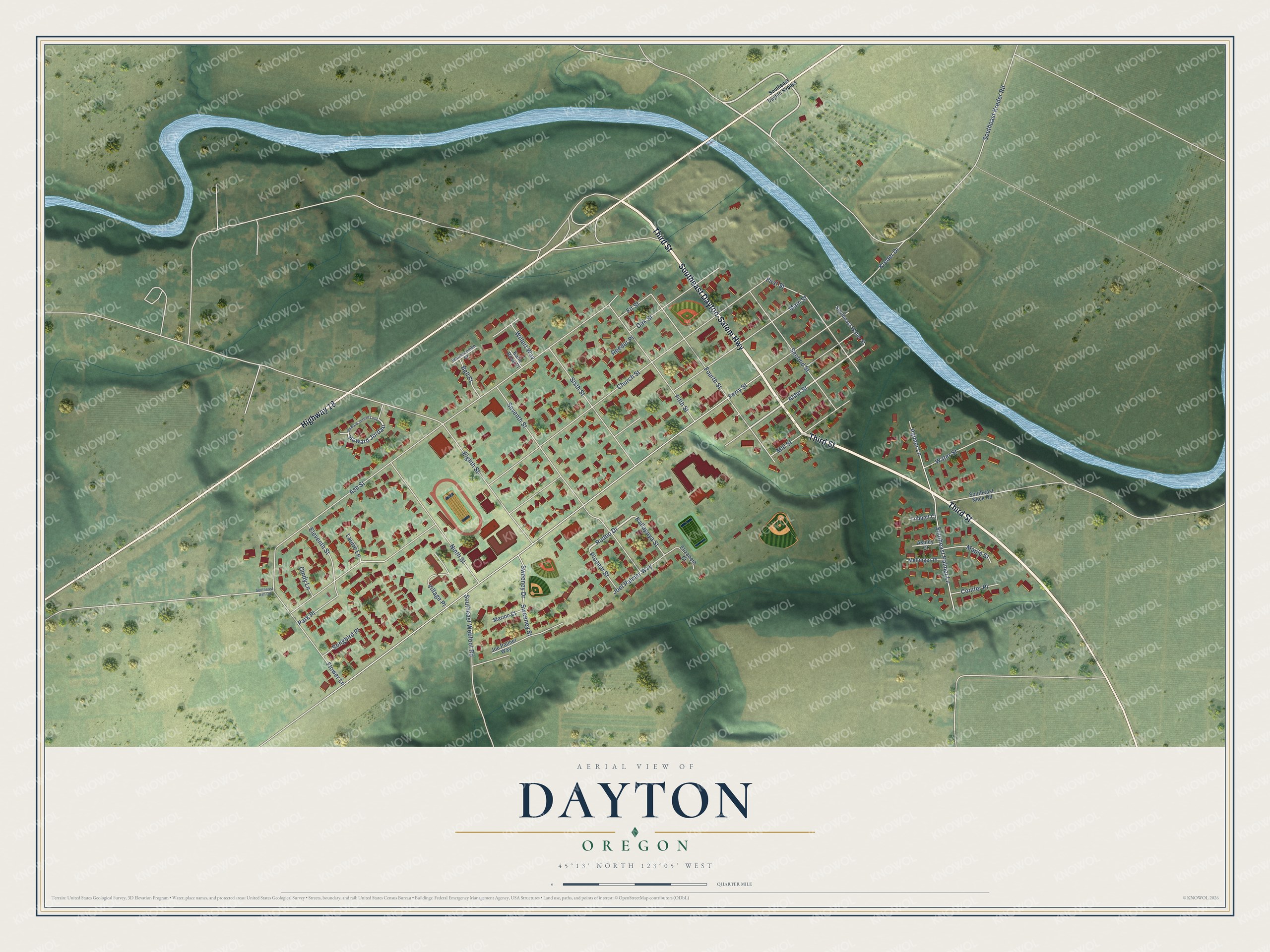 Watermarked full-map preview of Dayton, Oregon