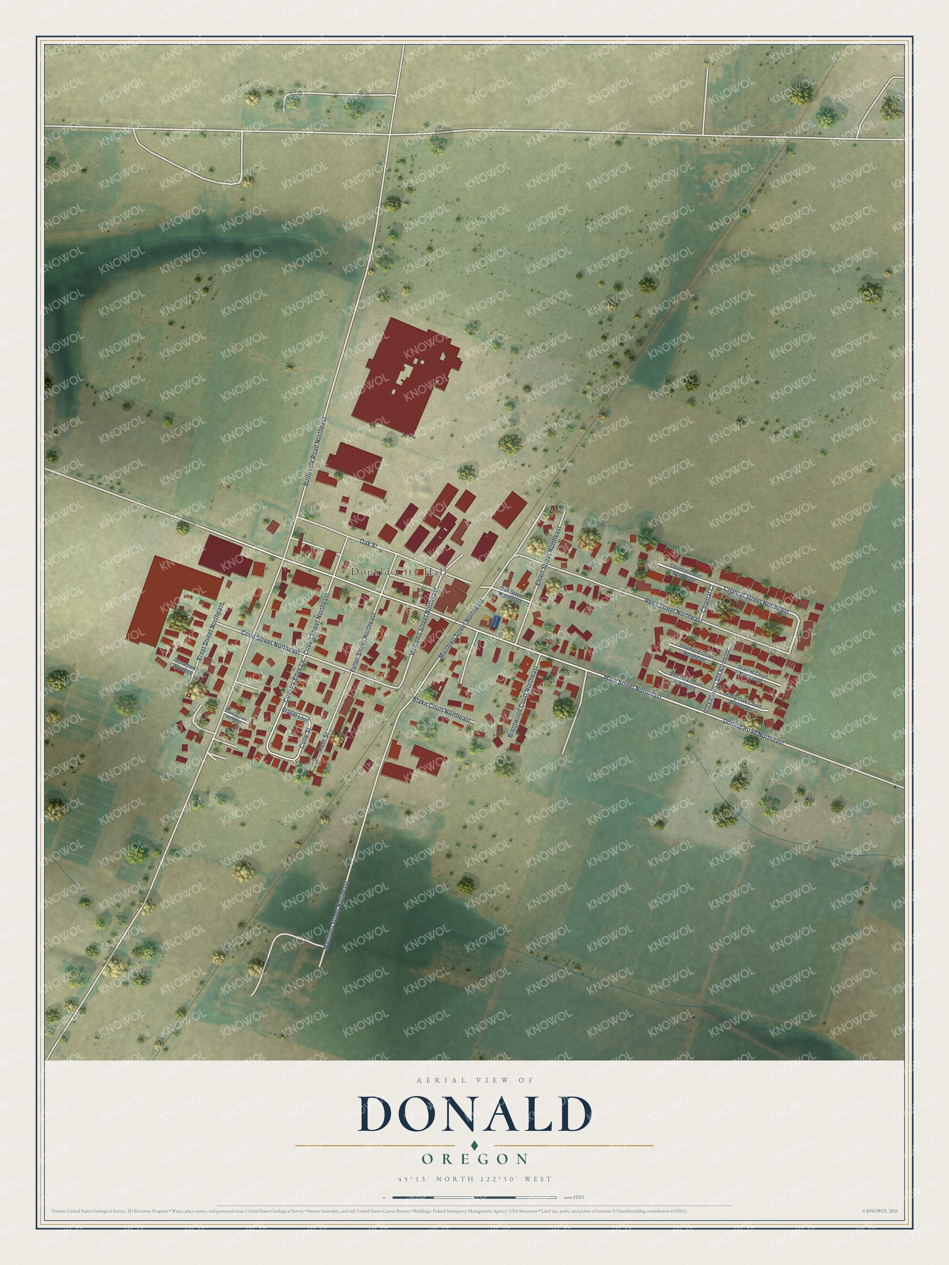 Watermarked full-map preview of Donald, Oregon