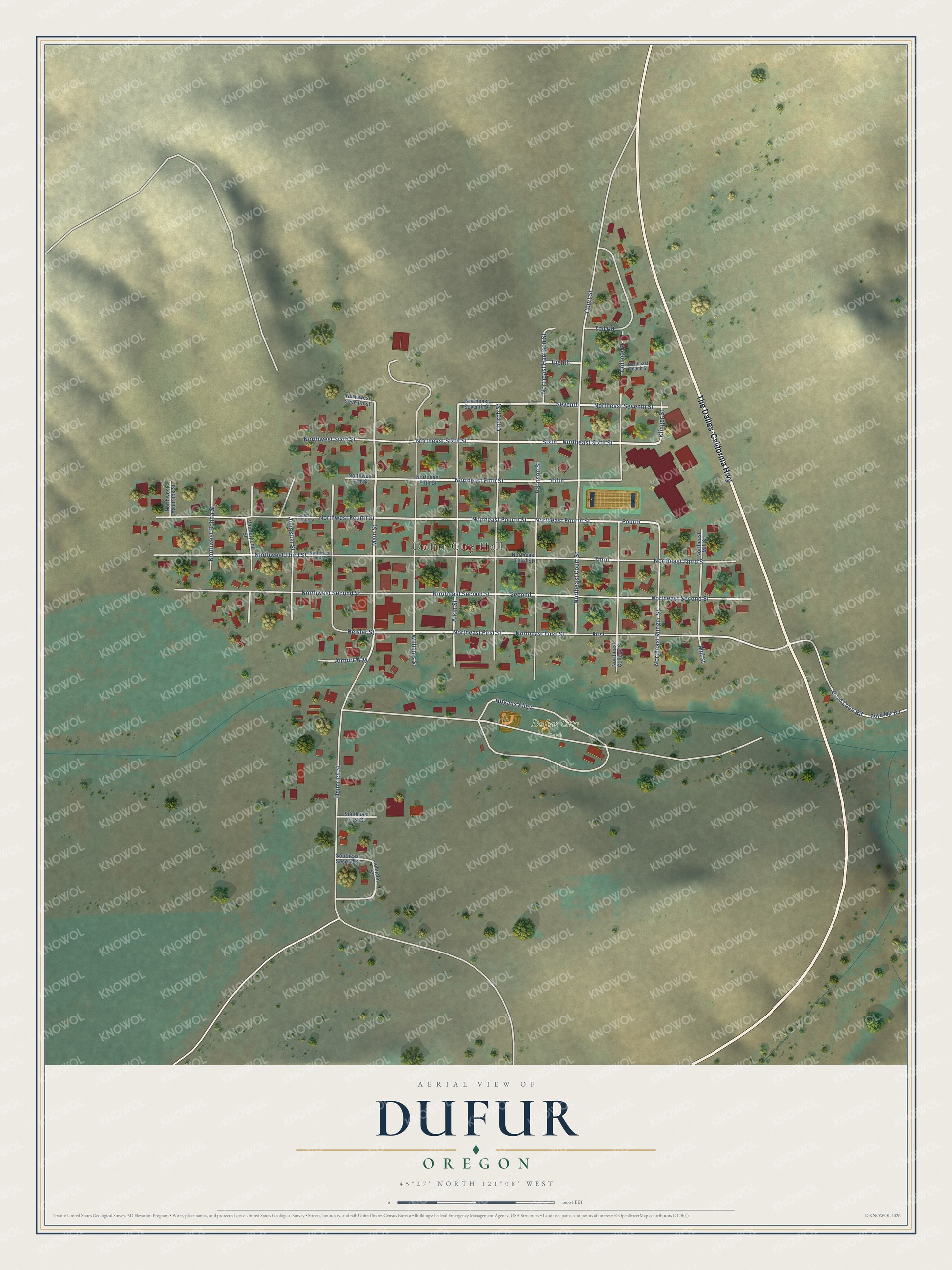 Watermarked full-map preview of Dufur, Oregon