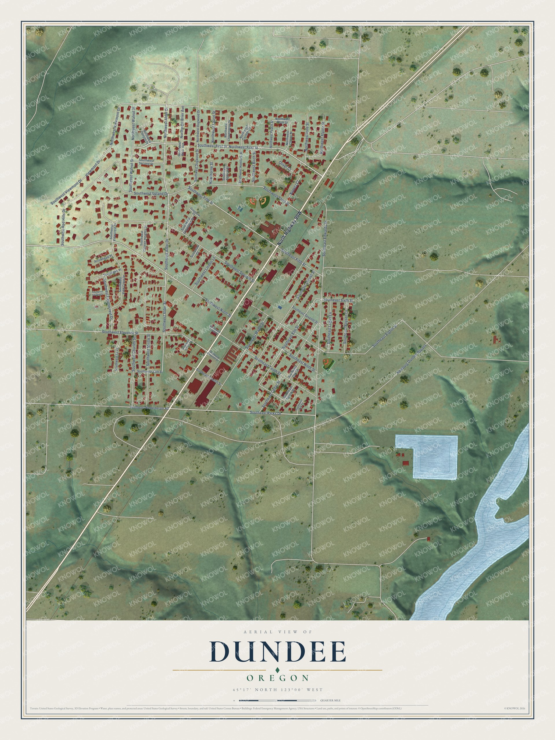 Watermarked full-map preview of Dundee, Oregon