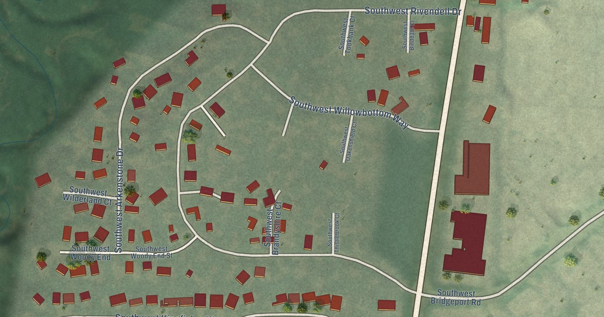 Map of Durham, Oregon in 2026