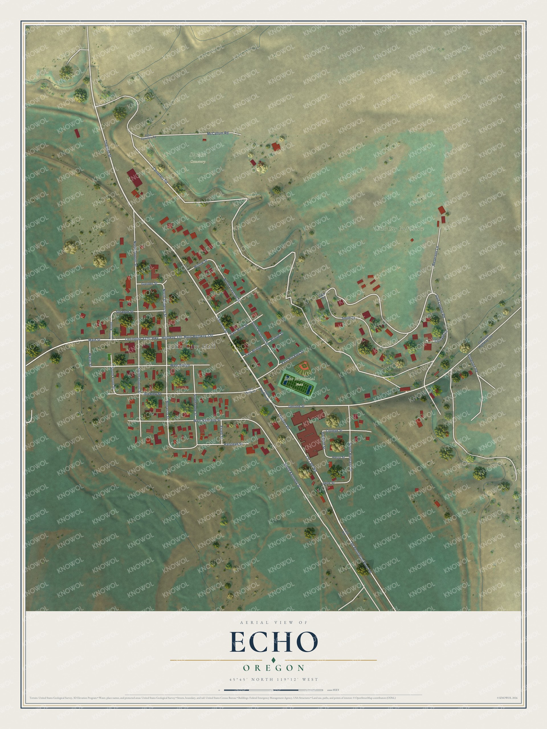 Watermarked full-map preview of Echo, Oregon