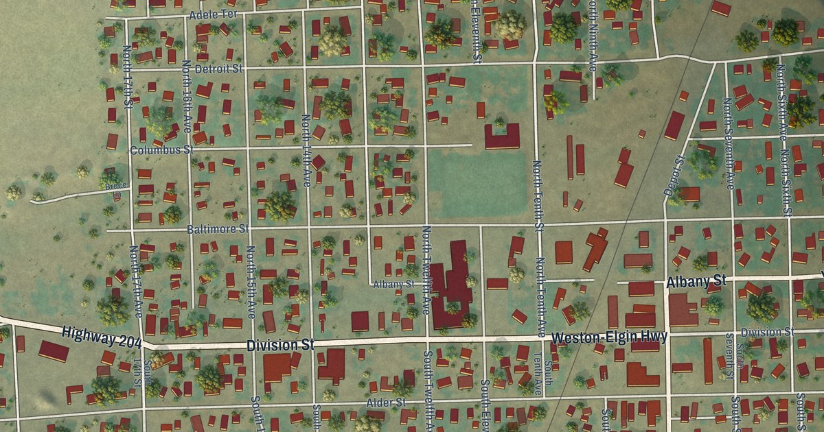 Map of Elgin, Oregon in 2026