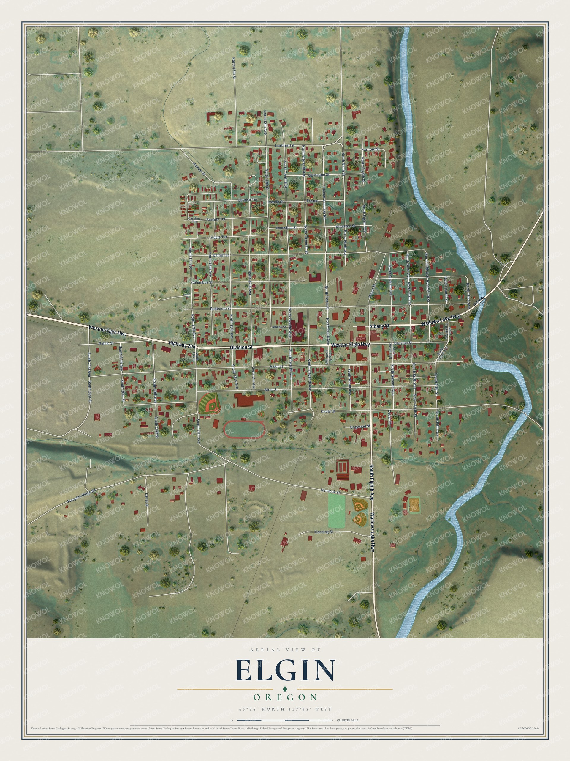 Watermarked full-map preview of Elgin, Oregon