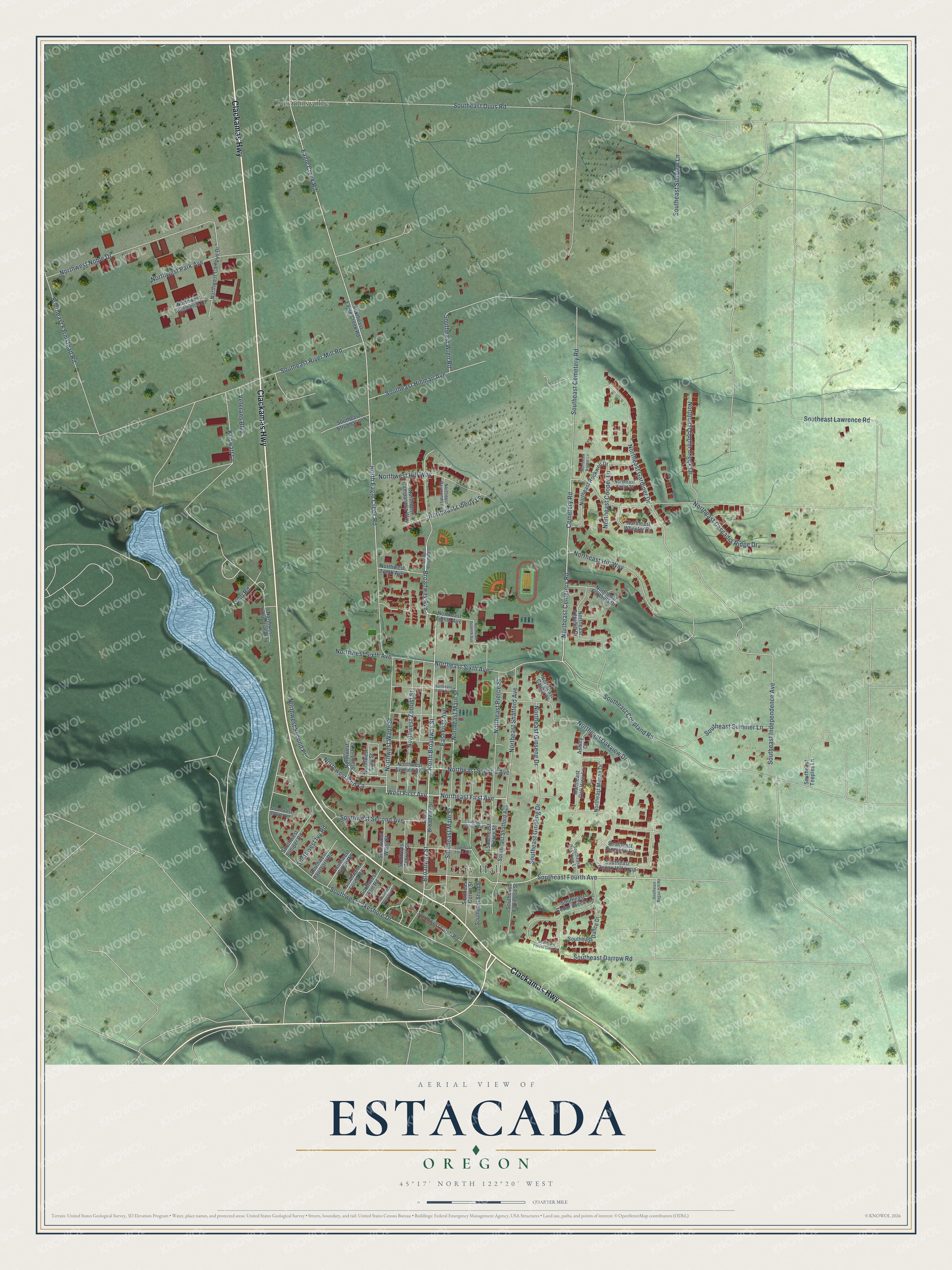 Watermarked full-map preview of Estacada, Oregon