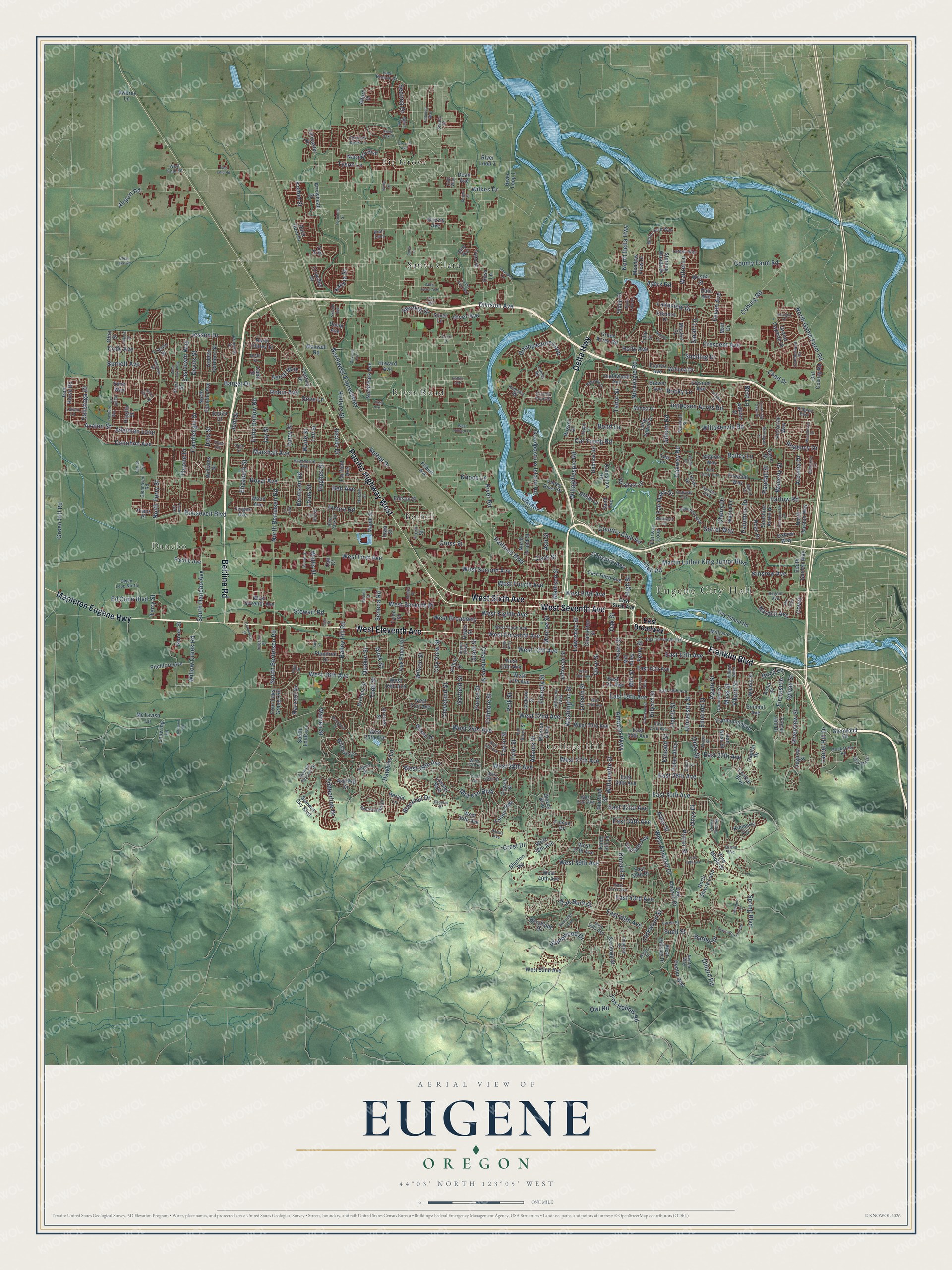 Watermarked full-map preview of Eugene, Oregon