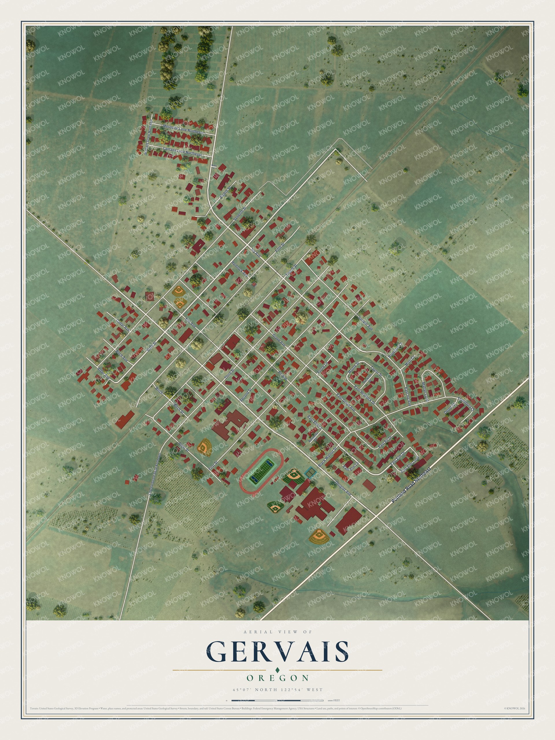 Watermarked full-map preview of Gervais, Oregon