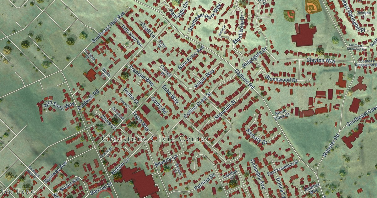 Map of Gladstone, Oregon in 2026