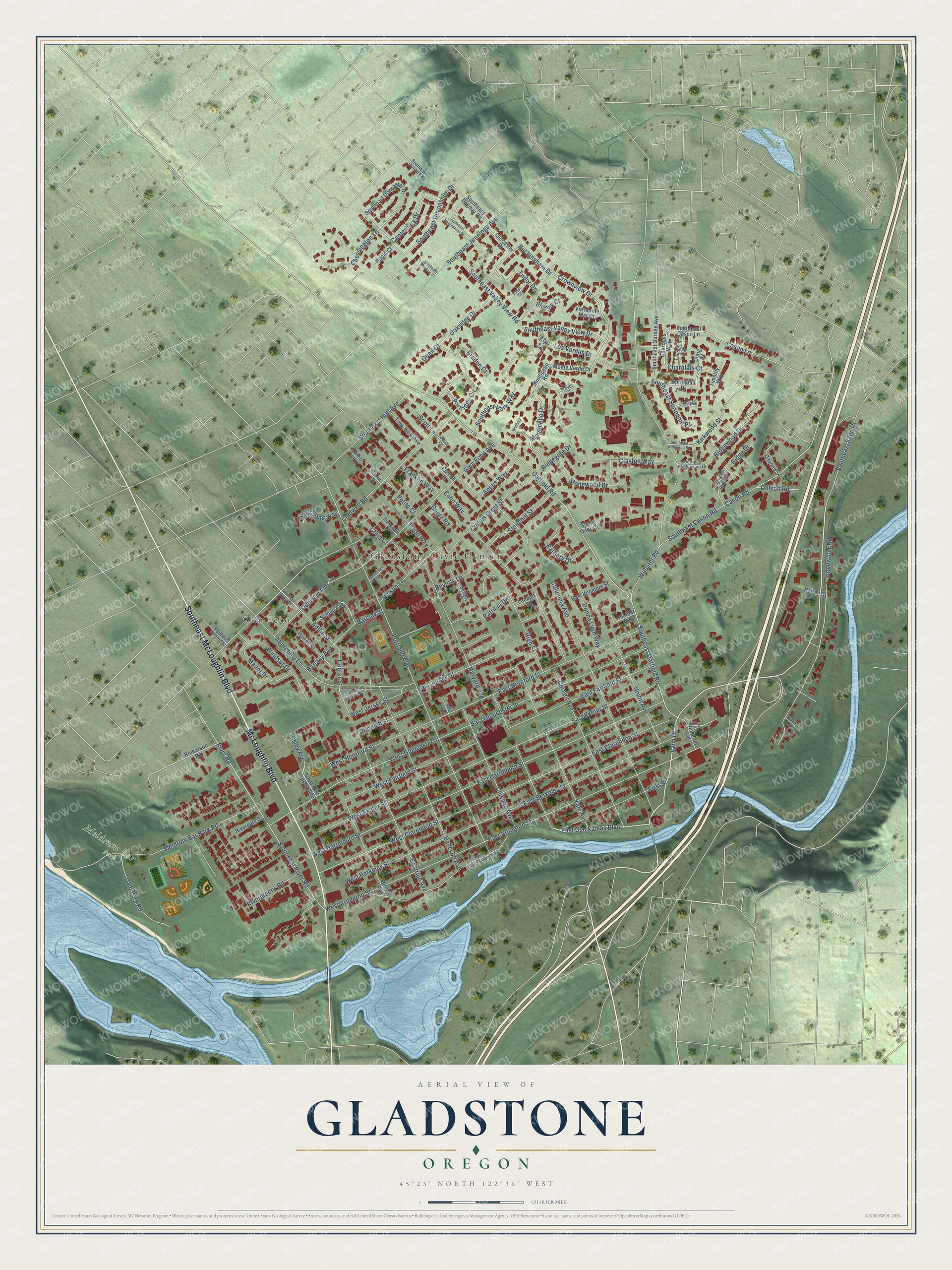 Watermarked full-map preview of Gladstone, Oregon