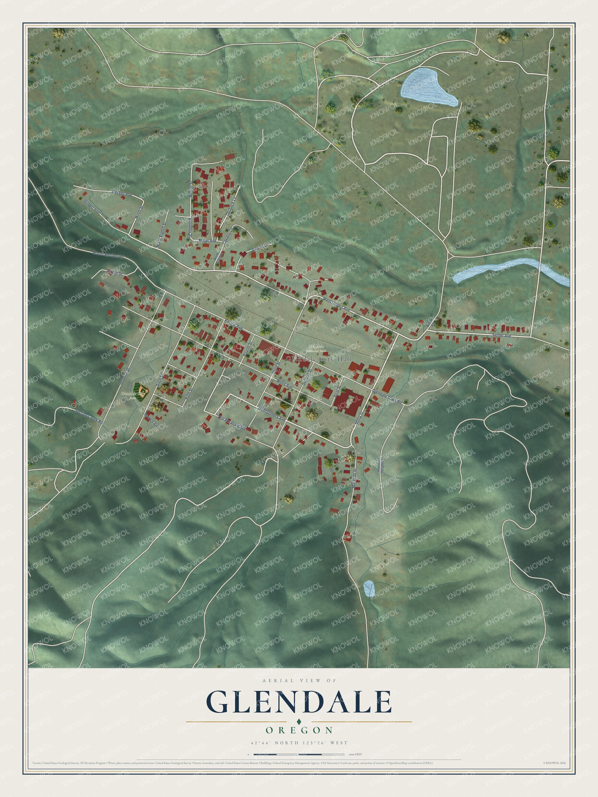 Watermarked full-map preview of Glendale, Oregon