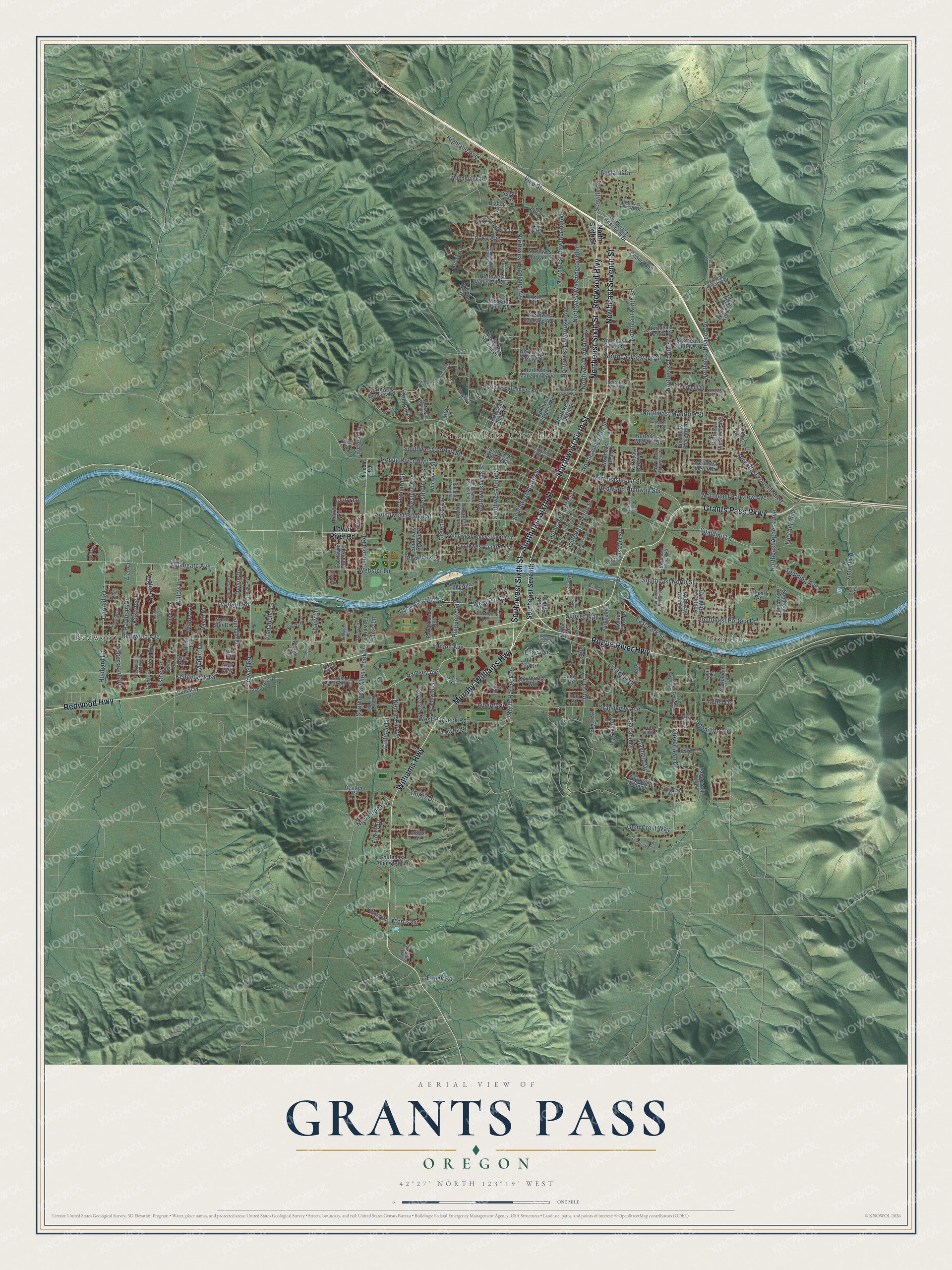 Watermarked full-map preview of Grants Pass, Oregon
