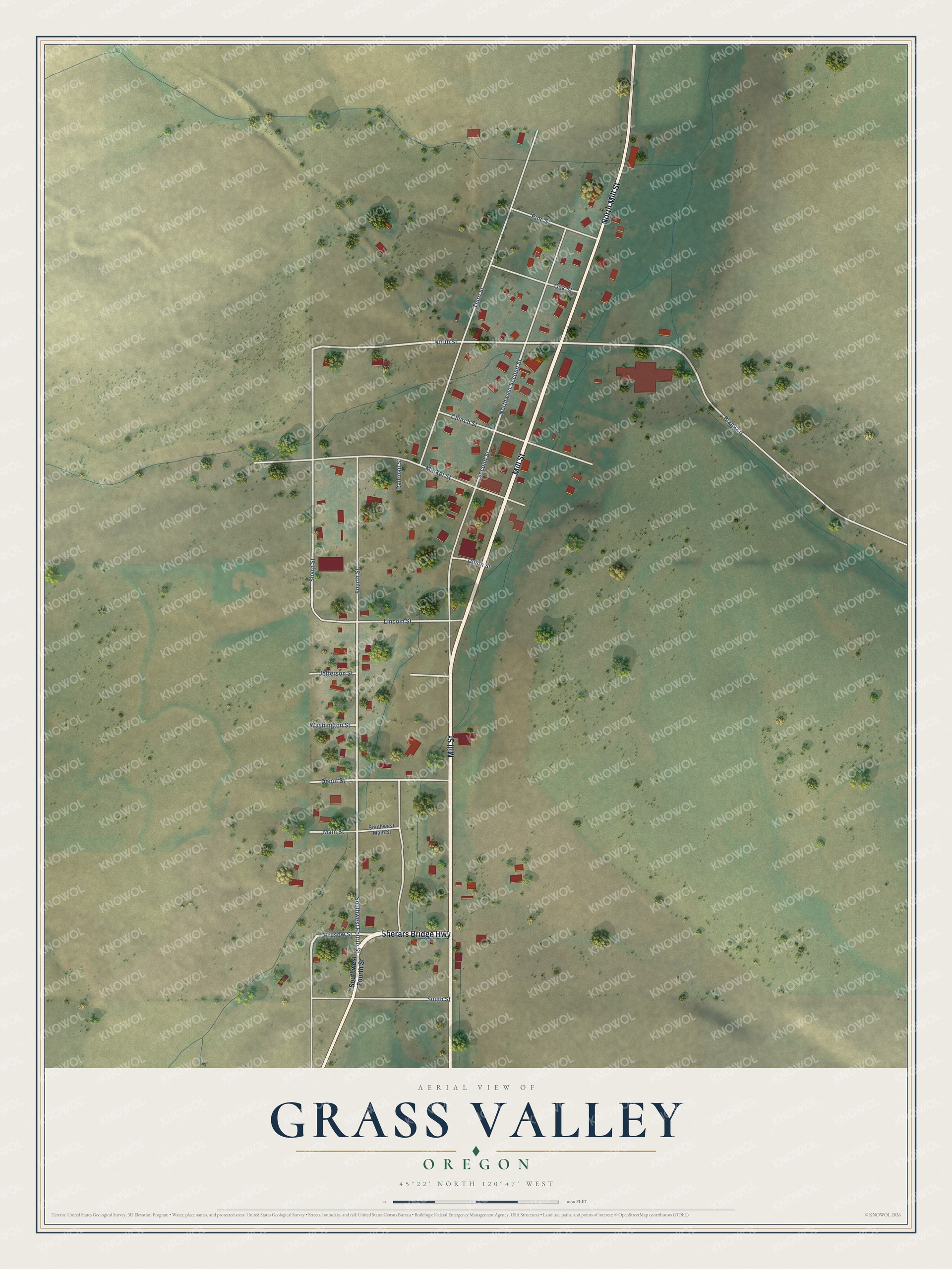 Watermarked full-map preview of Grass Valley, Oregon