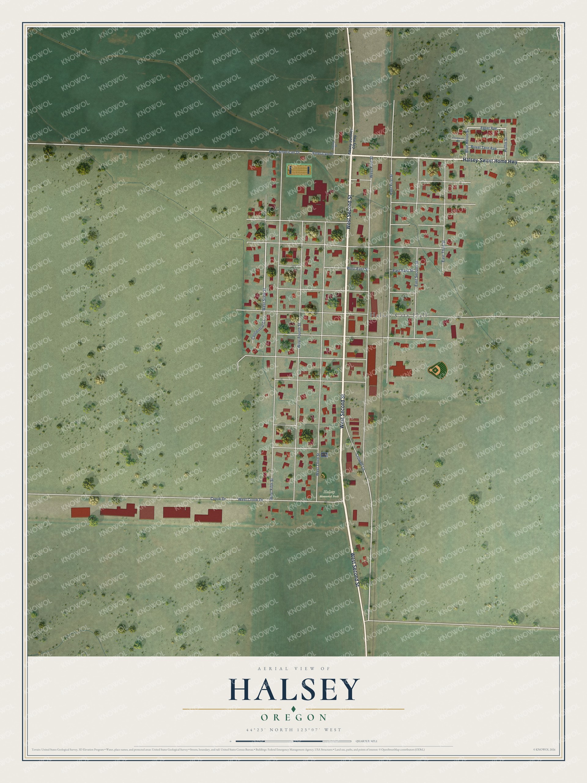 Watermarked full-map preview of Halsey, Oregon