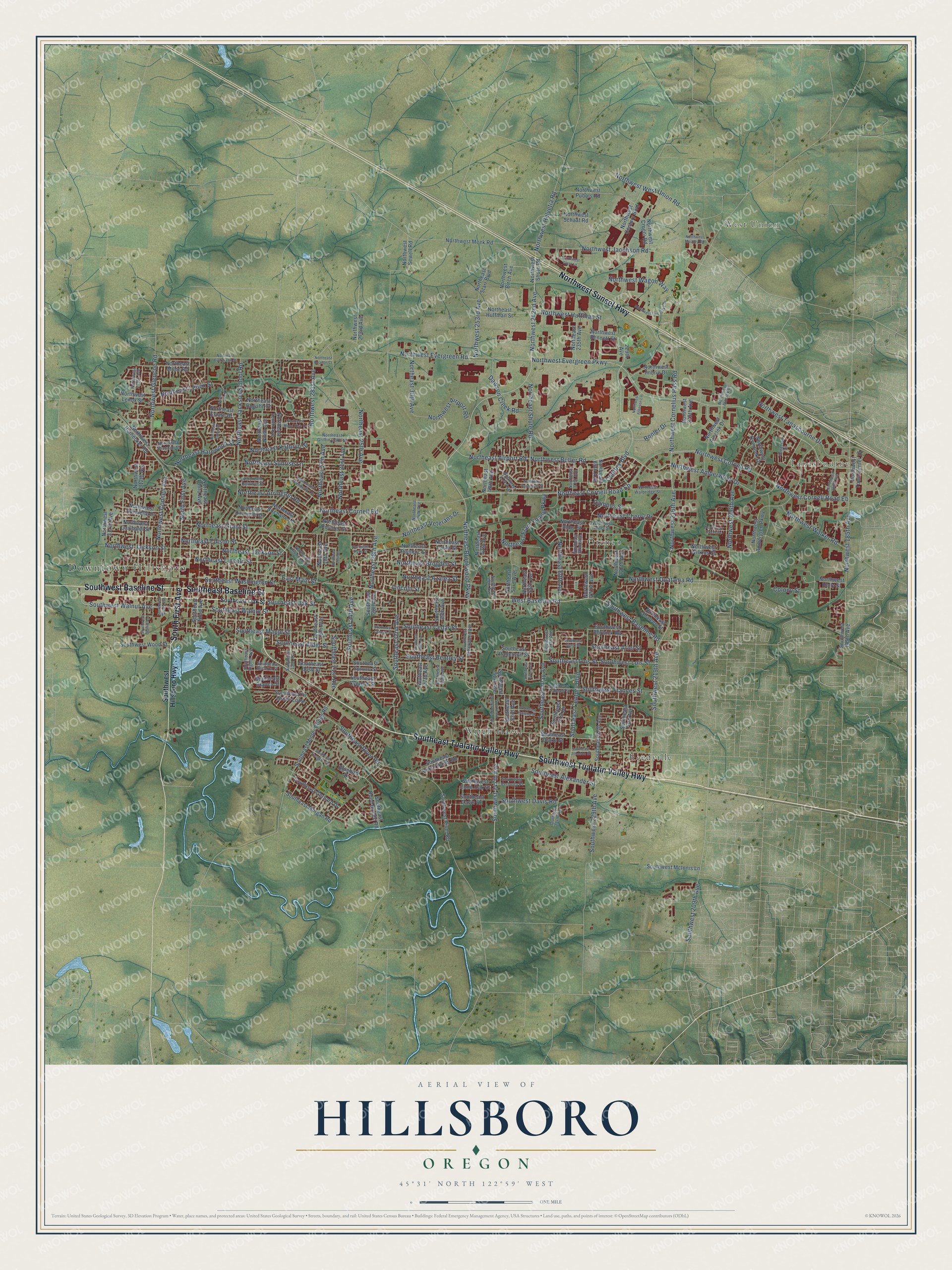 Watermarked full-map preview of Hillsboro, Oregon