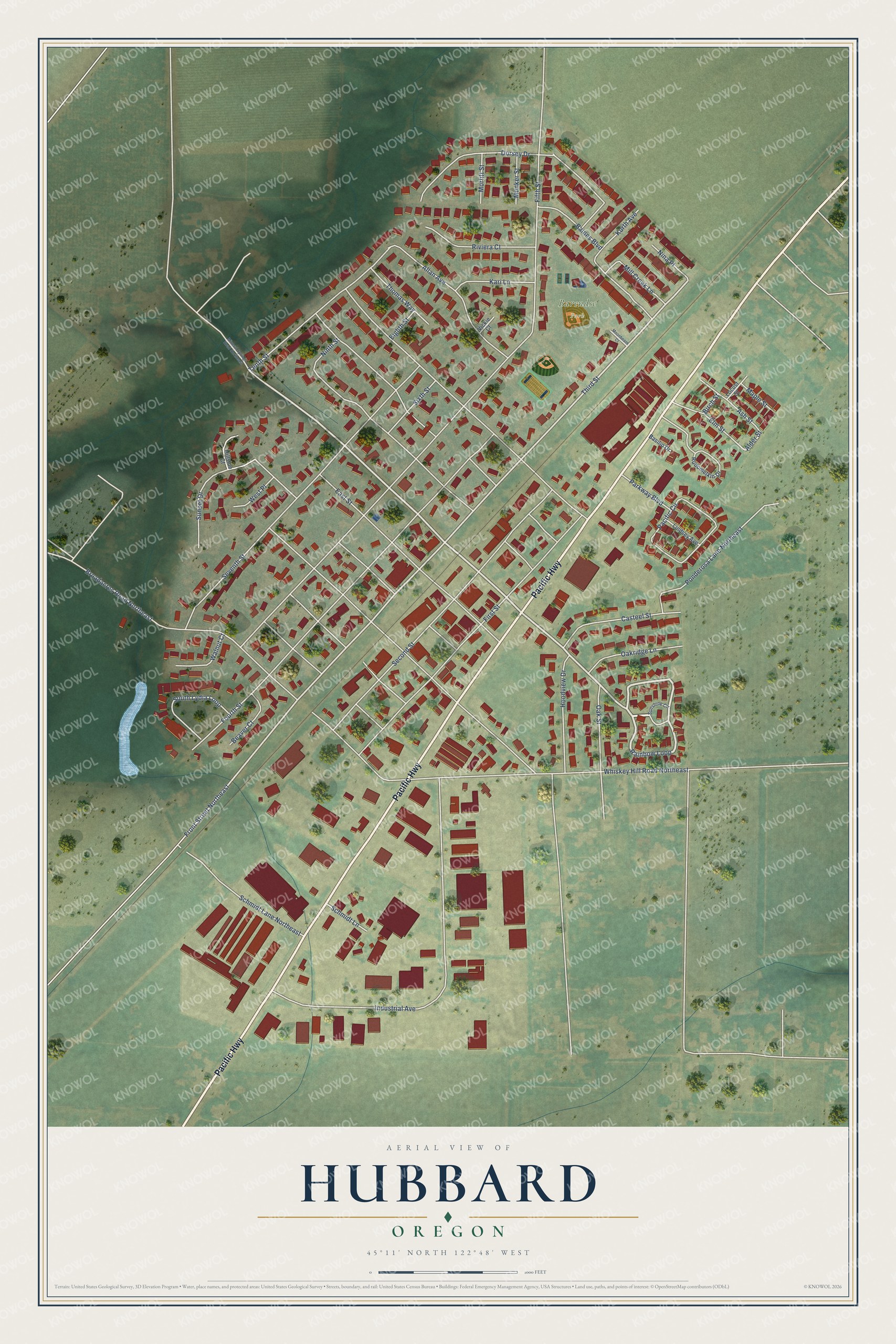 Watermarked full-map preview of Hubbard, Oregon