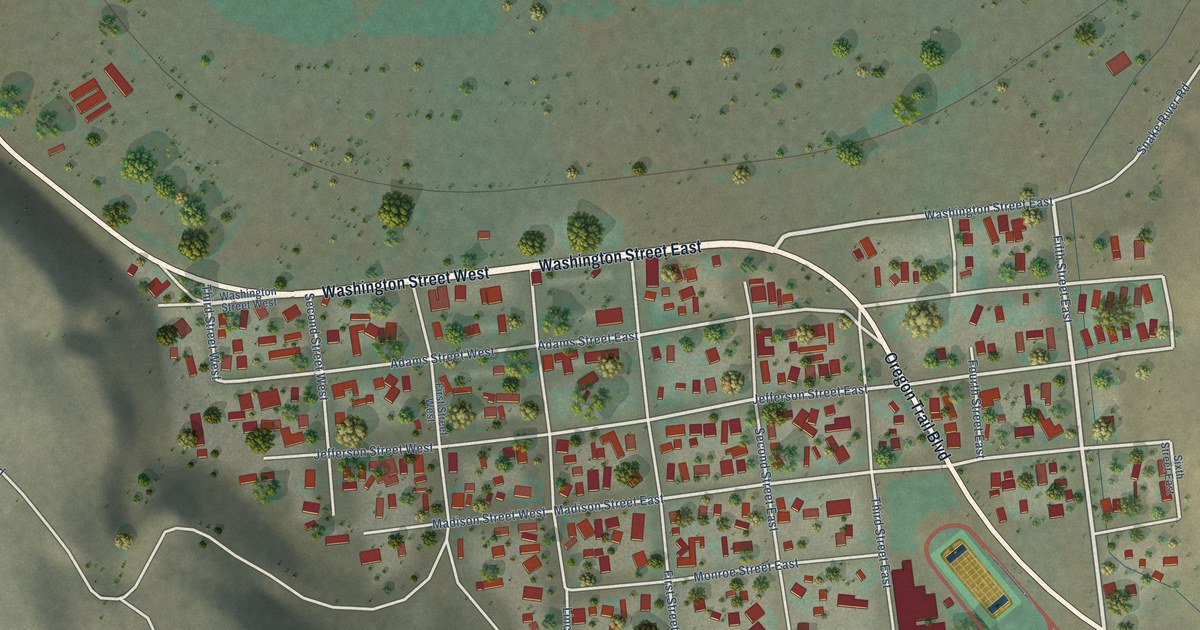 Map of Huntington, Oregon in 2026