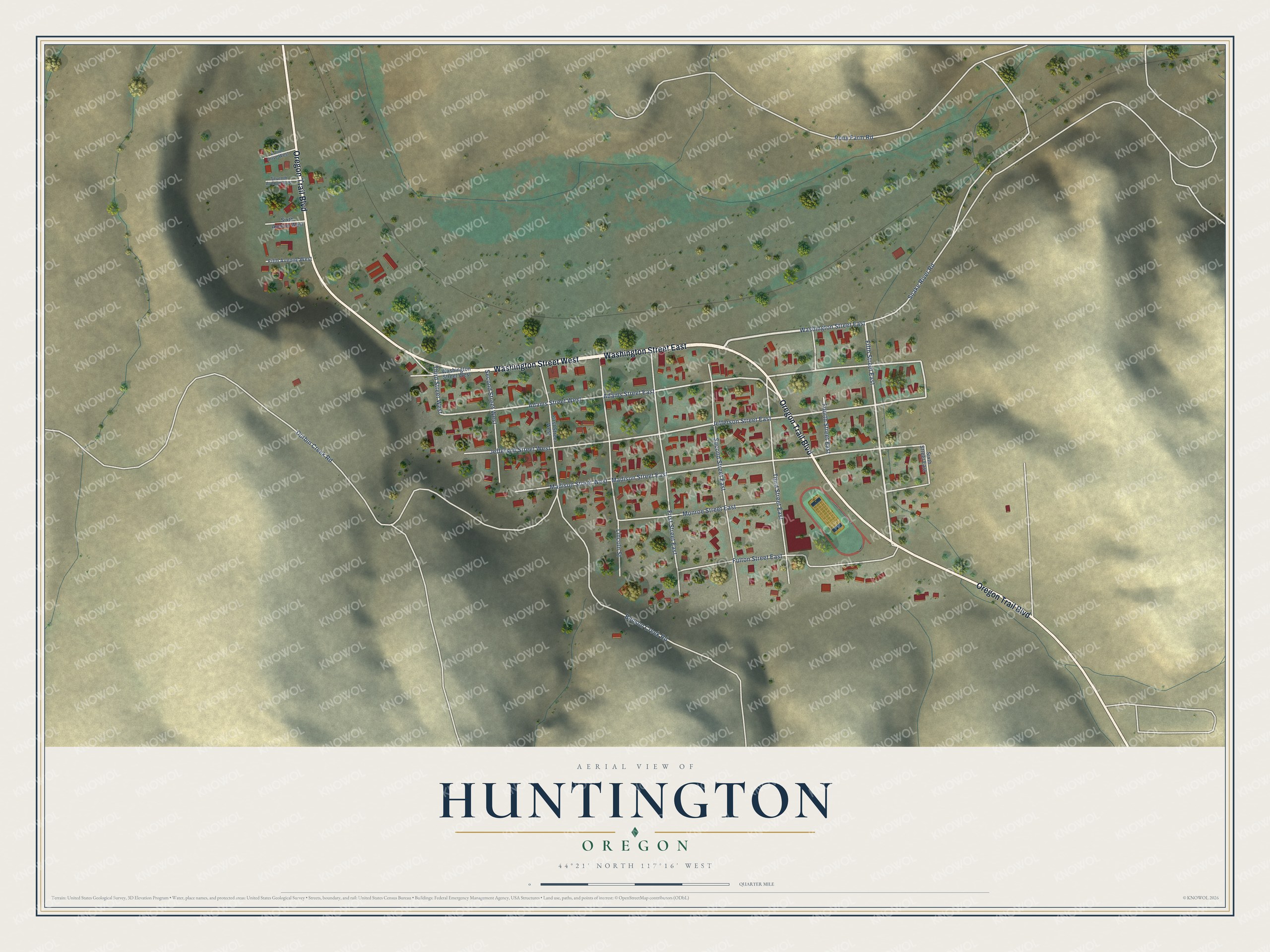 Watermarked full-map preview of Huntington, Oregon