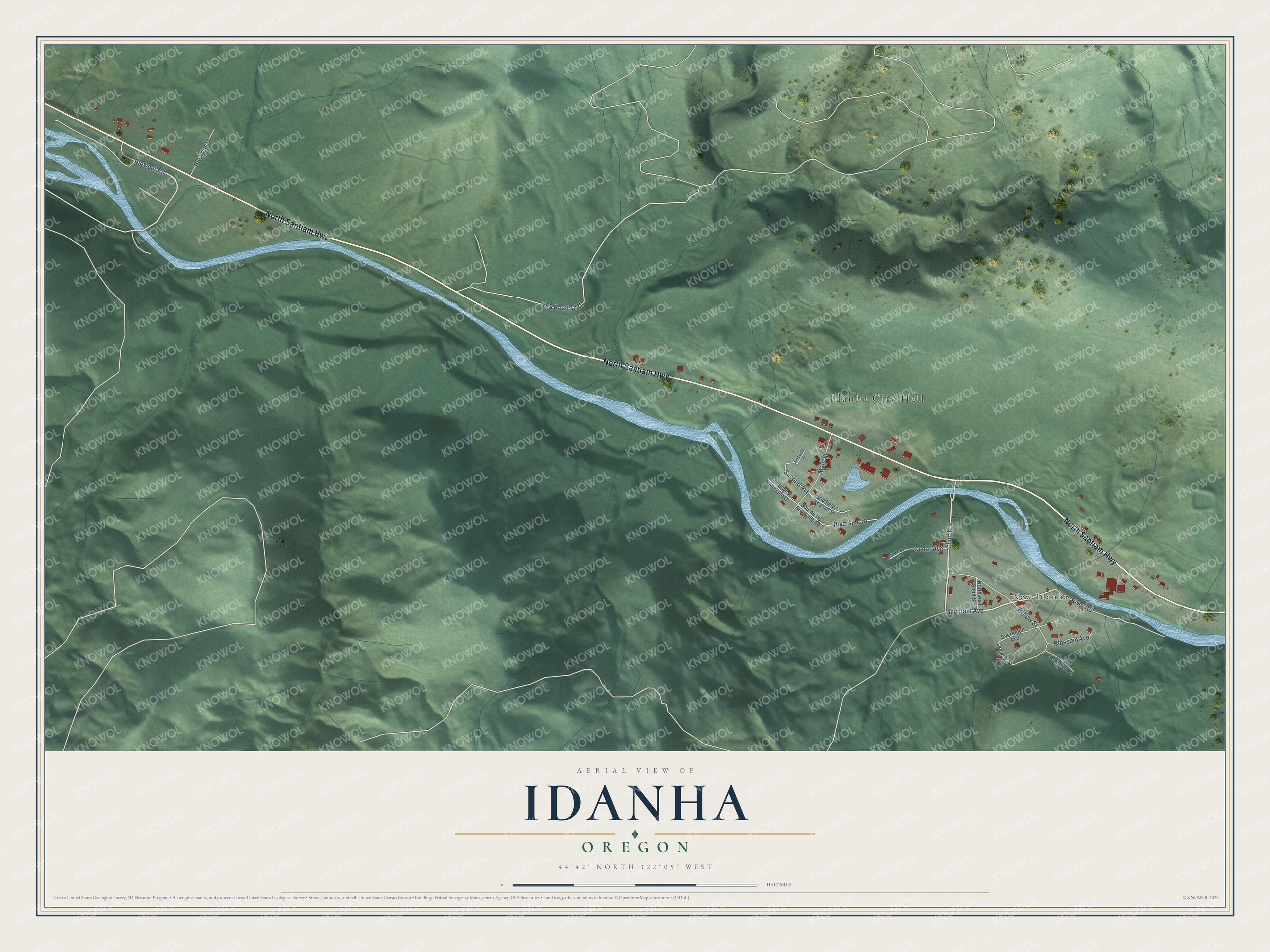 Watermarked full-map preview of Idanha, Oregon