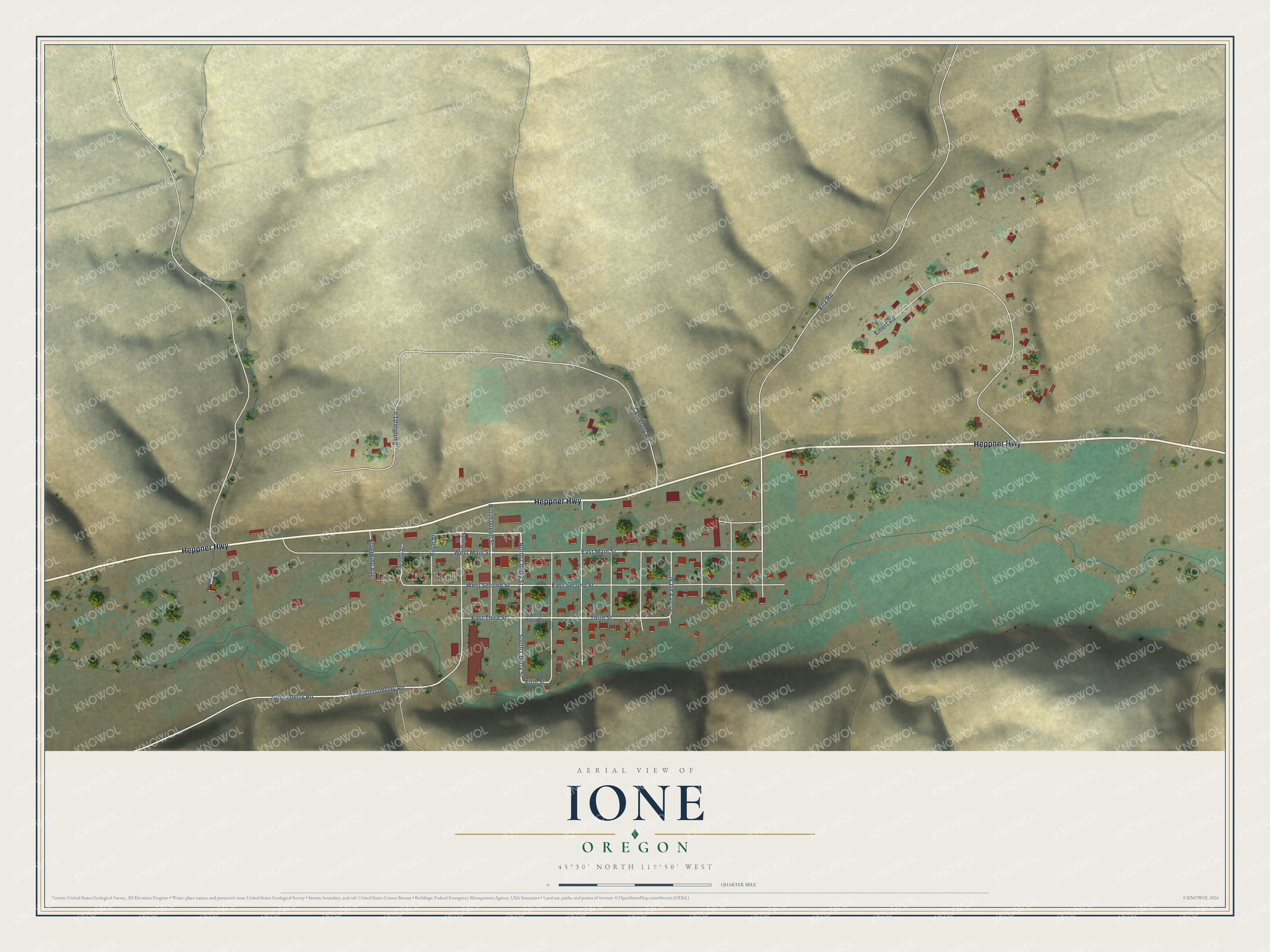 Watermarked full-map preview of Ione, Oregon
